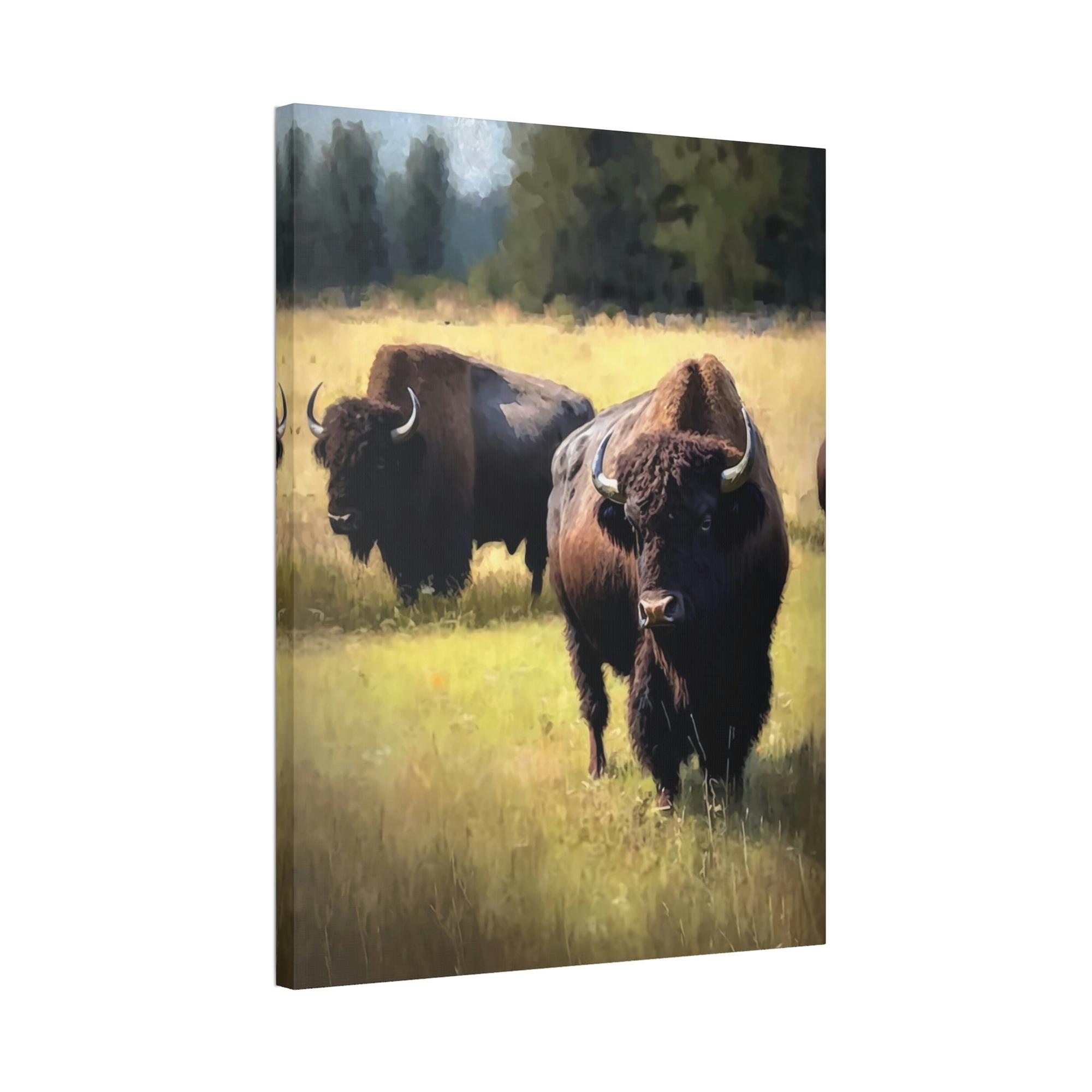 Bisons The Bison's Journey: A Print on Canvas & Poster of a Bisons Trekking Across the Plains
