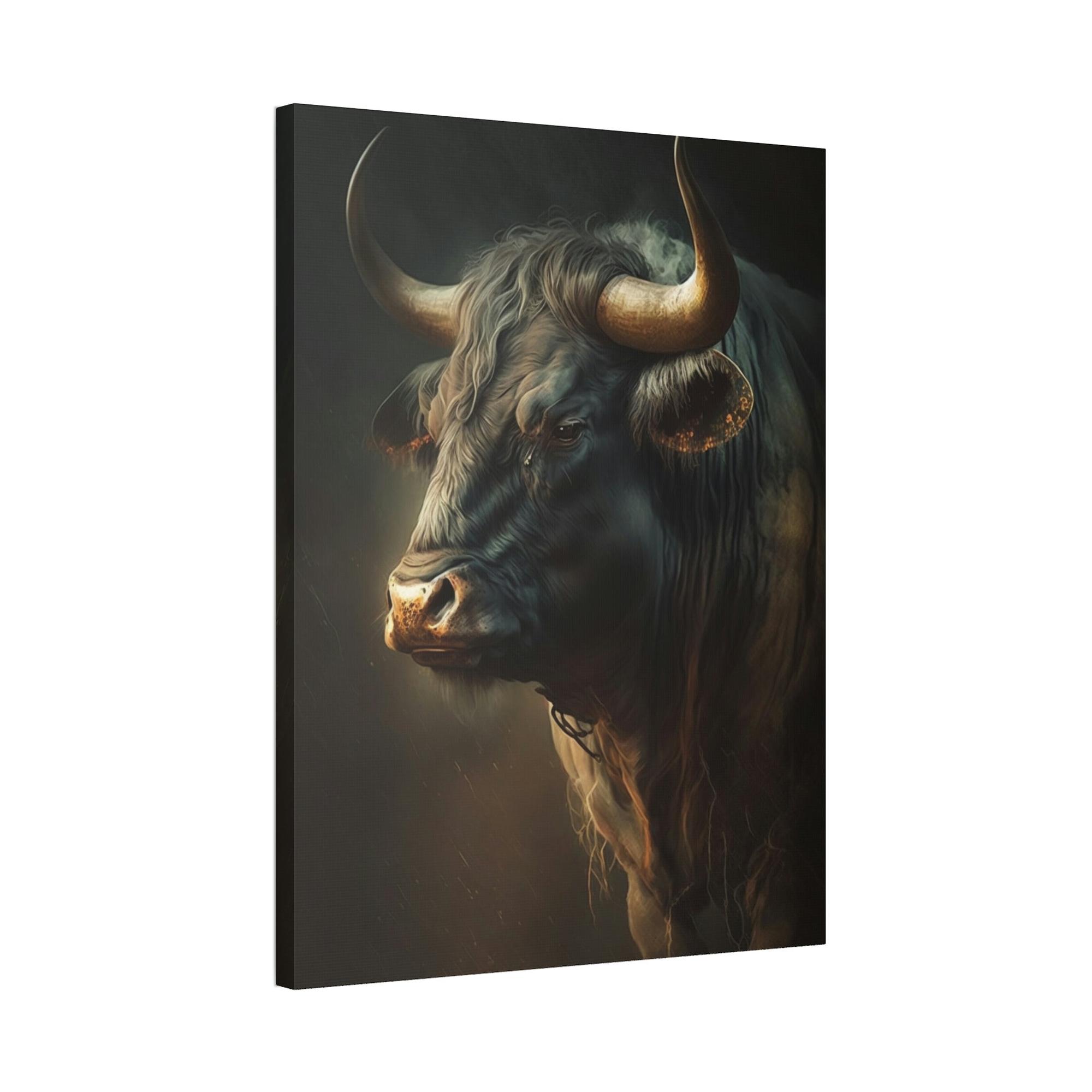 Bulls Bull's Strength: Canvas Wall Art Print of Majestic Horned Animal