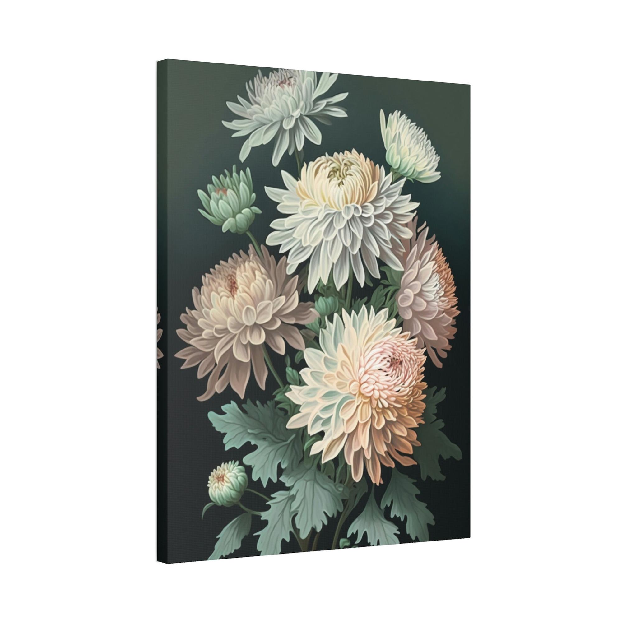 Chrysanthemums Chrysanthemums in Bloom: Beautiful Wall Art on Natural Canvas