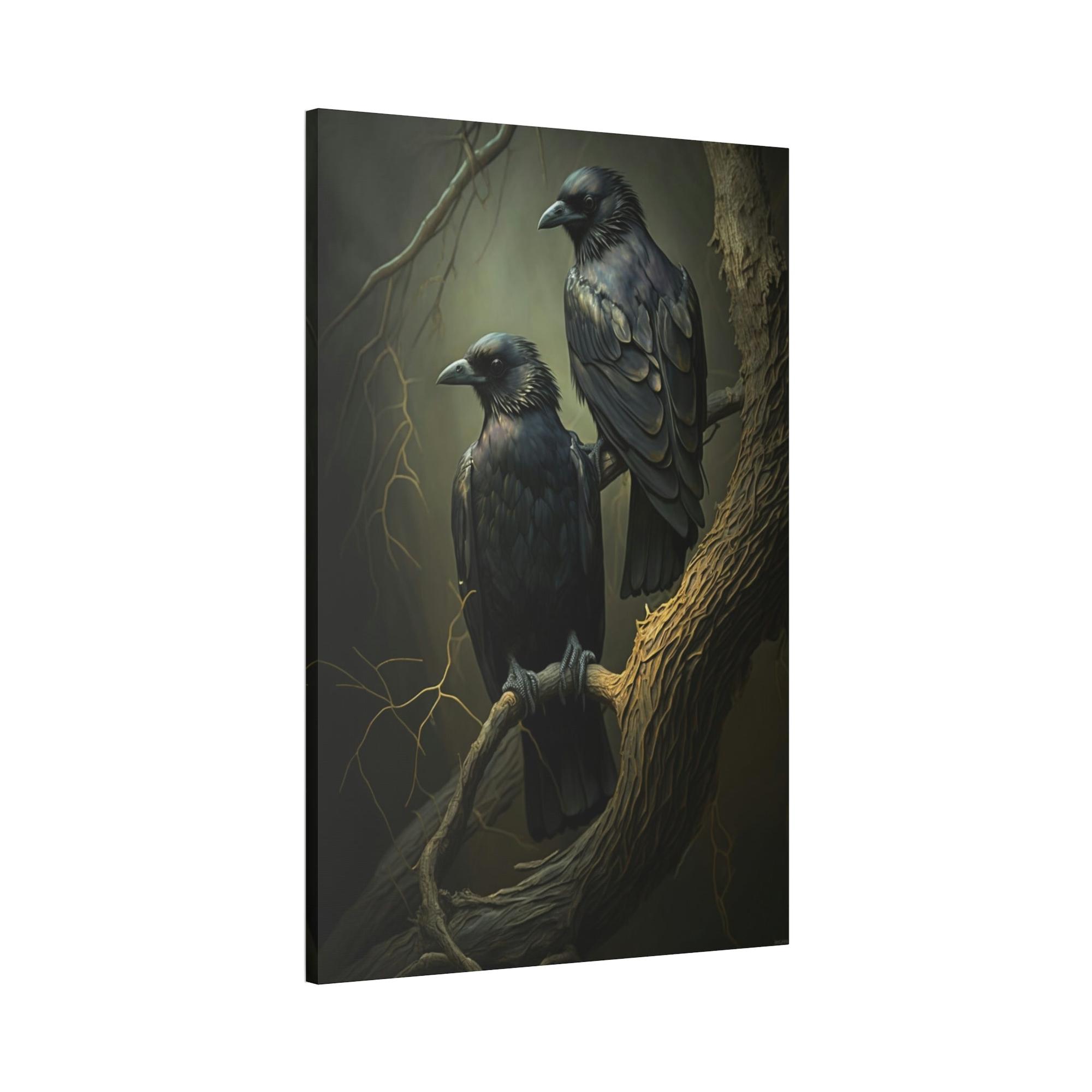 Ravens Guardians of the Night: Ravens Perched on a Branch