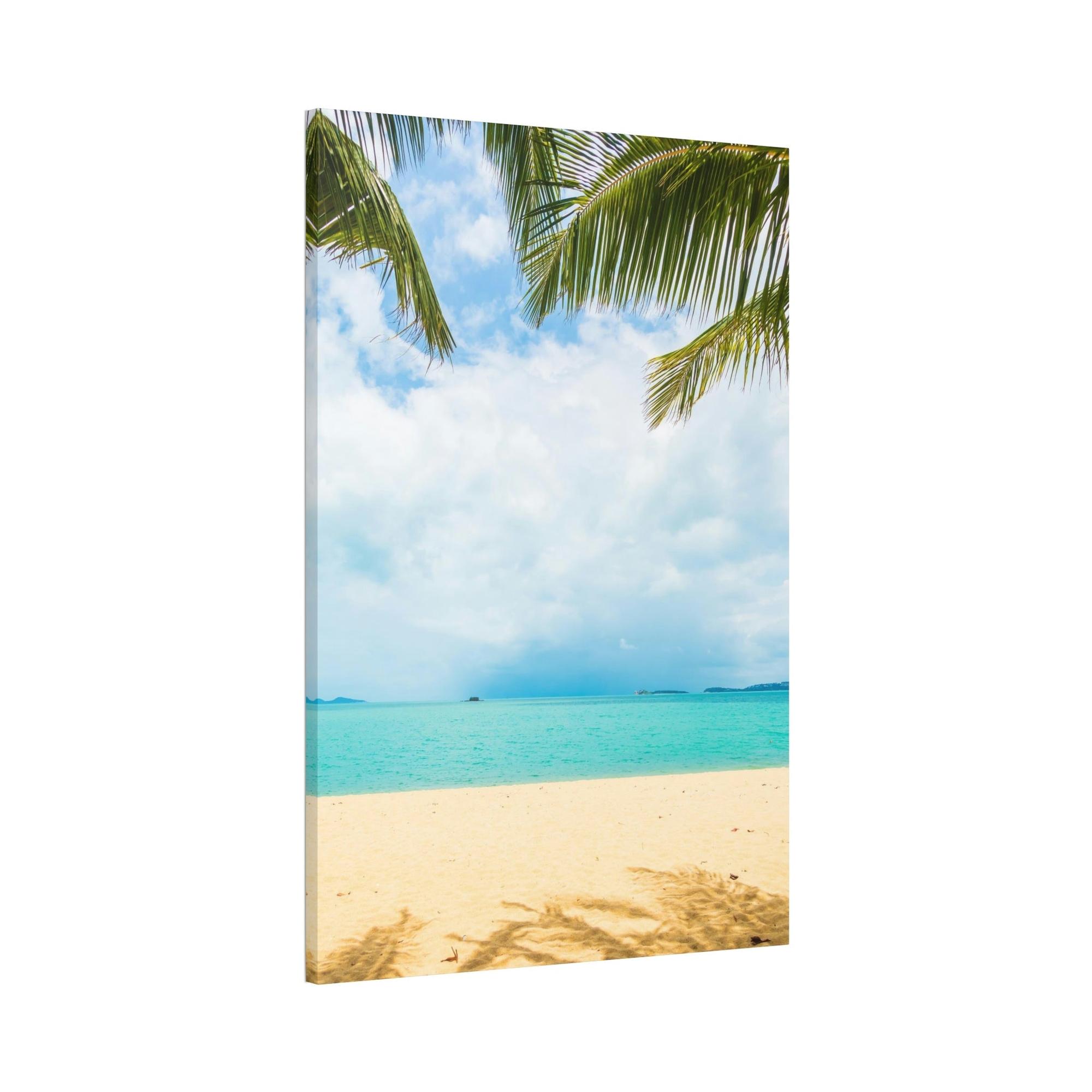 Island Beach Seashore Sanctuary: Art Print of a Tranquil Island Beach Scene on a Framed Canvas