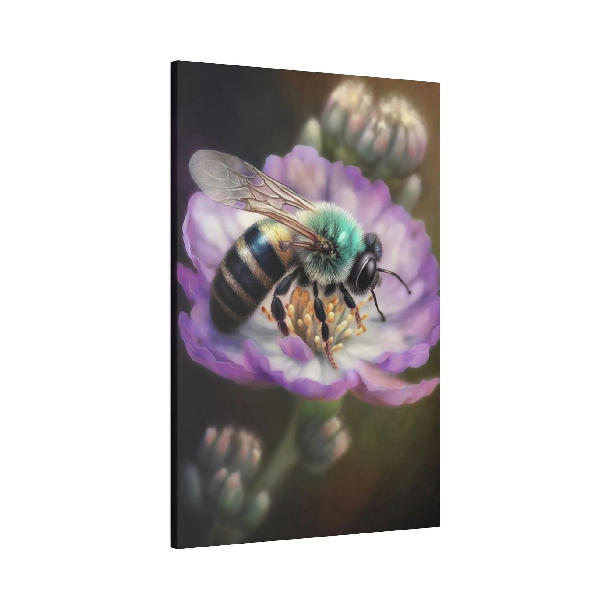 Bees A Tiny Miracle: A Framed Poster & Canvas Print of a Bee Collecting Pollen on a Flower