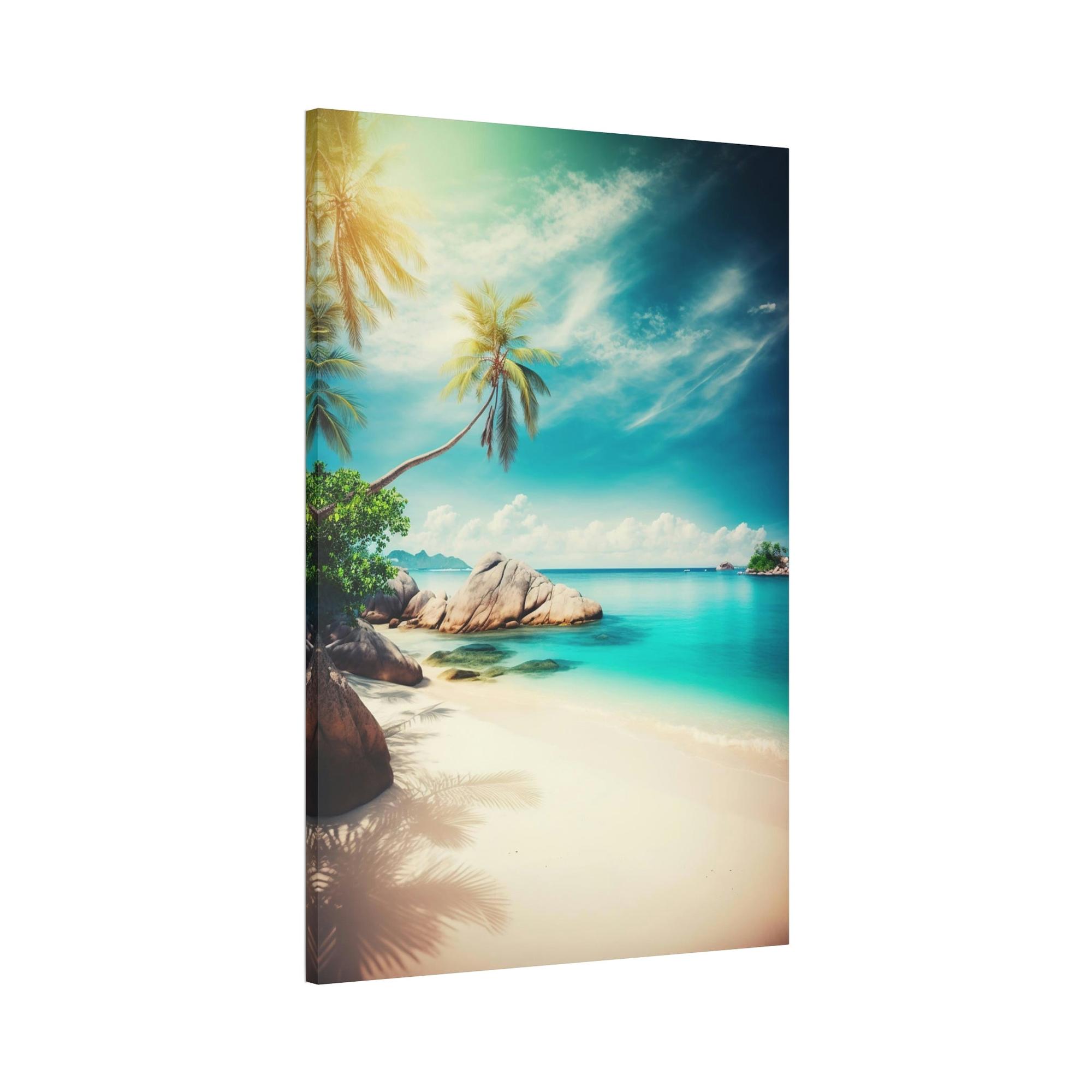 Island Beach Beachfront Beauty: Poster of a Scenic Island Beach Scene on a Framed Poster