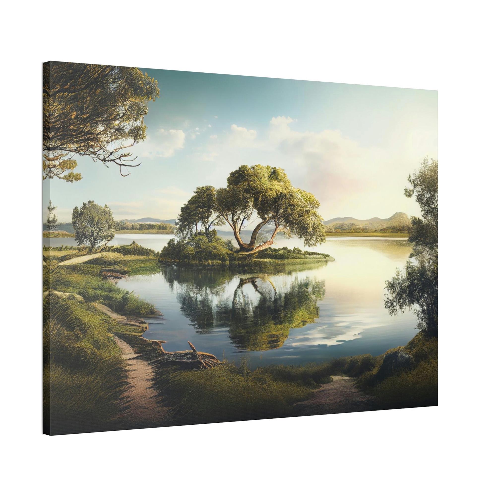 Lakes And Rivers Lakeside Beauty: Print on Canvas of a Gorgeous Lake View