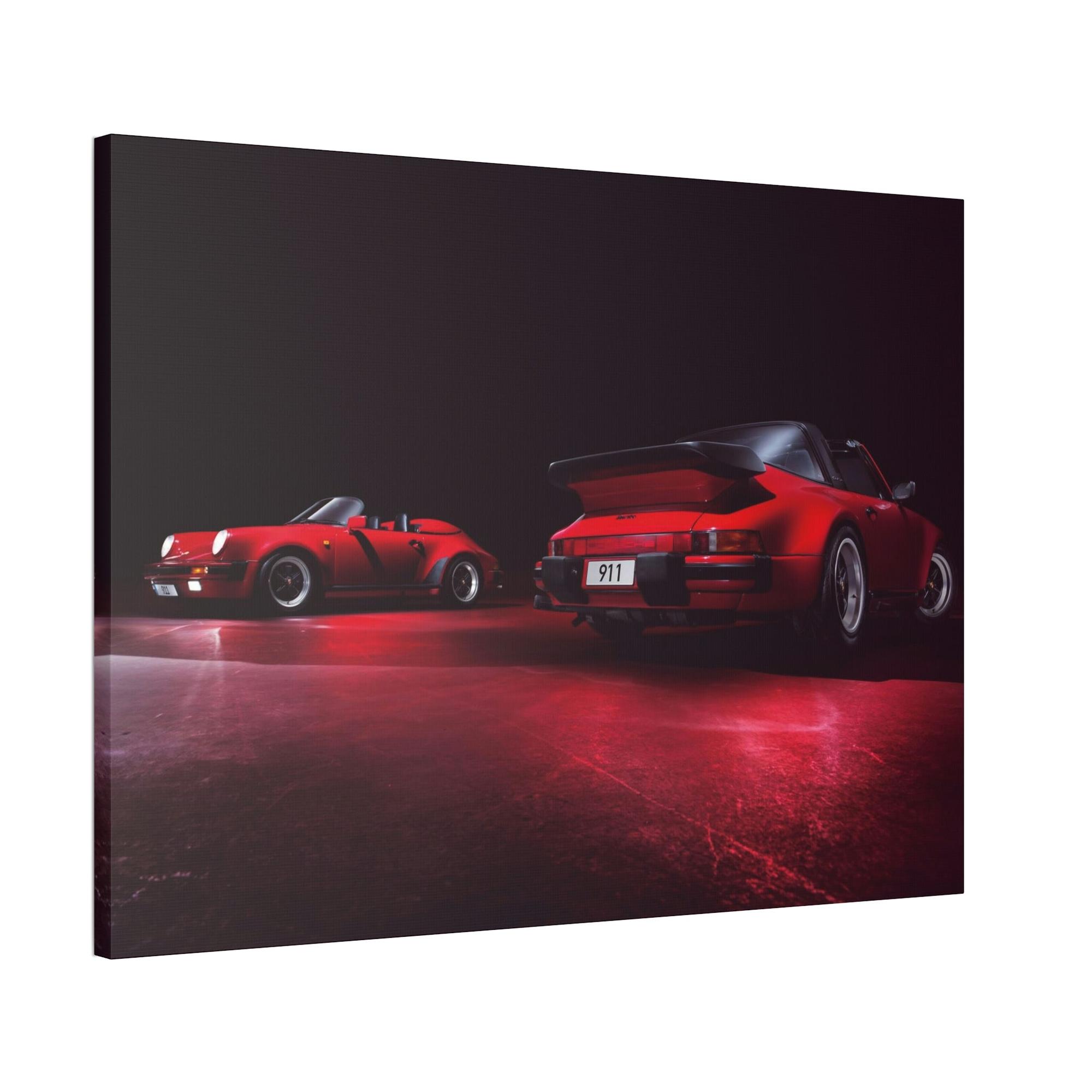 Porsche Red on Red: A Framed Canvas Artwork Featuring Two Iconic Porsche Sports Cars