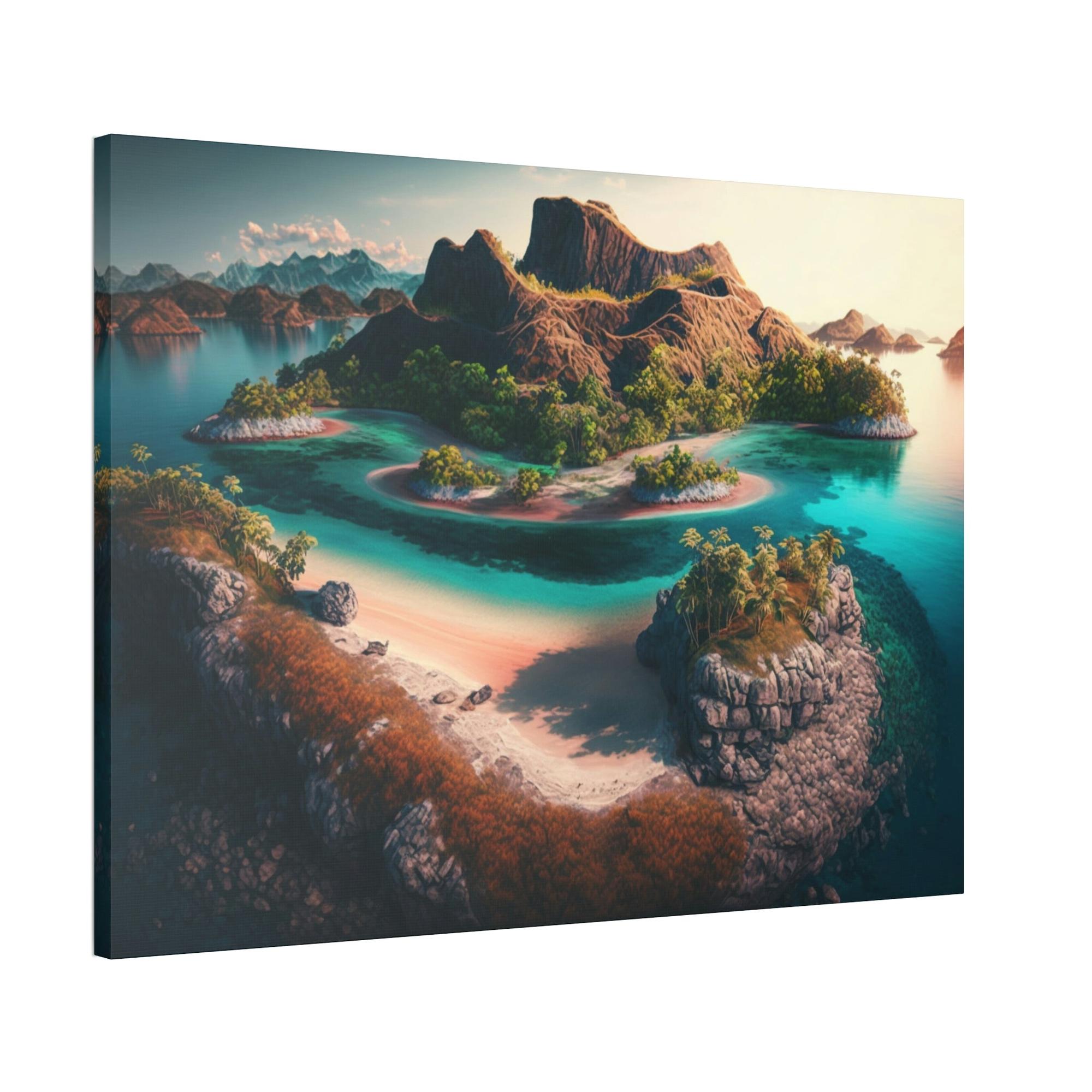 Tropical Island Dreams: A Colorful Tropical Scene on Canvas