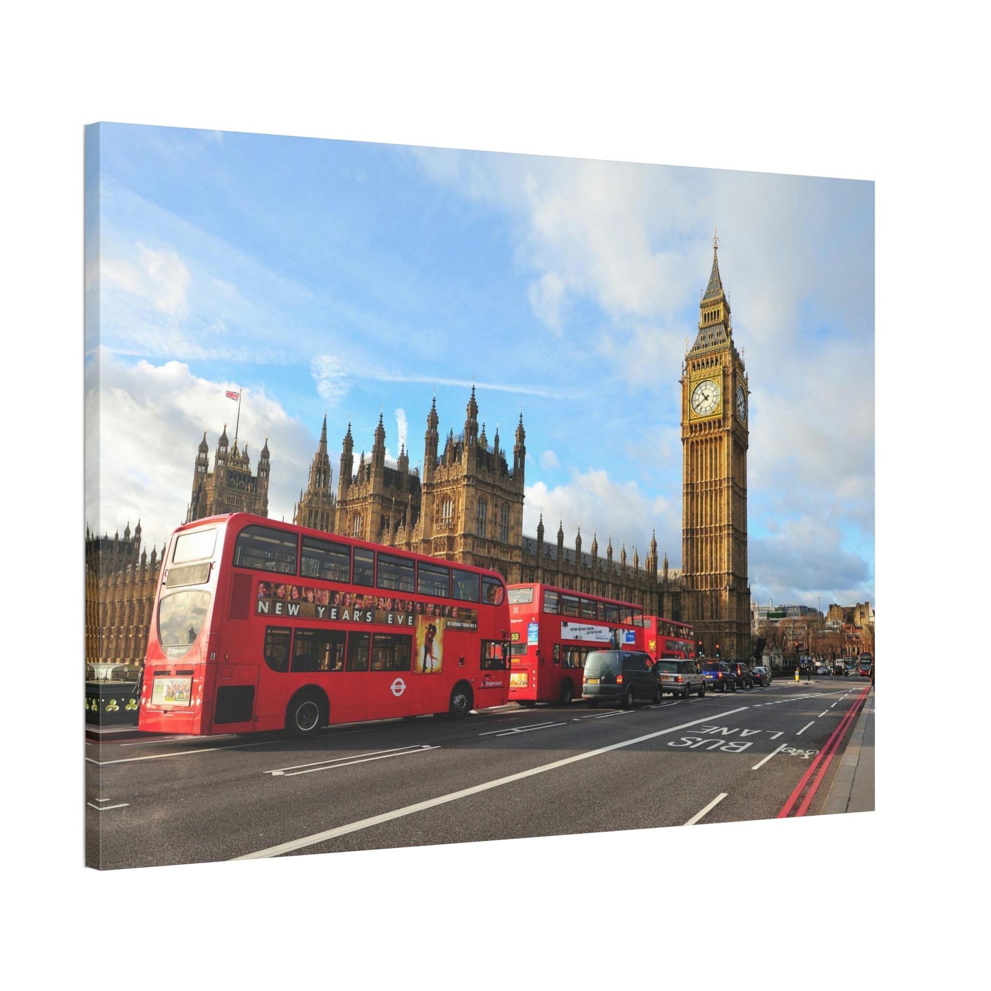 Bus City Rhythm: Vibrant Bus Art on Canvas & Poster