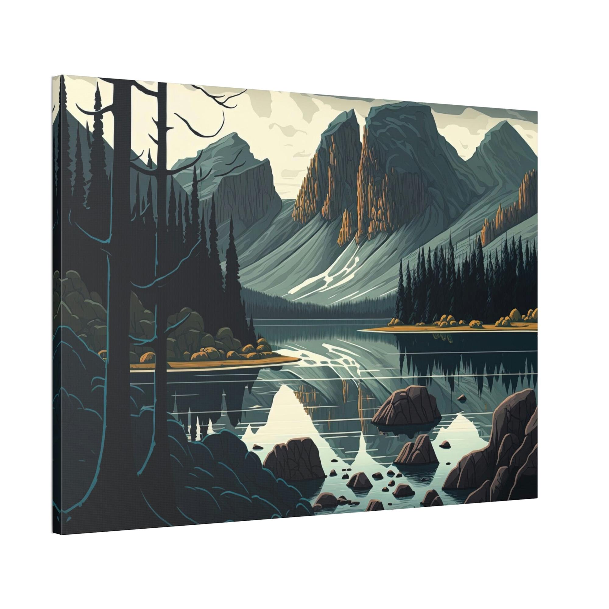Lakes And Rivers Reflections of the Lake: Framed Canvas Print of a Scenic Lake Scene