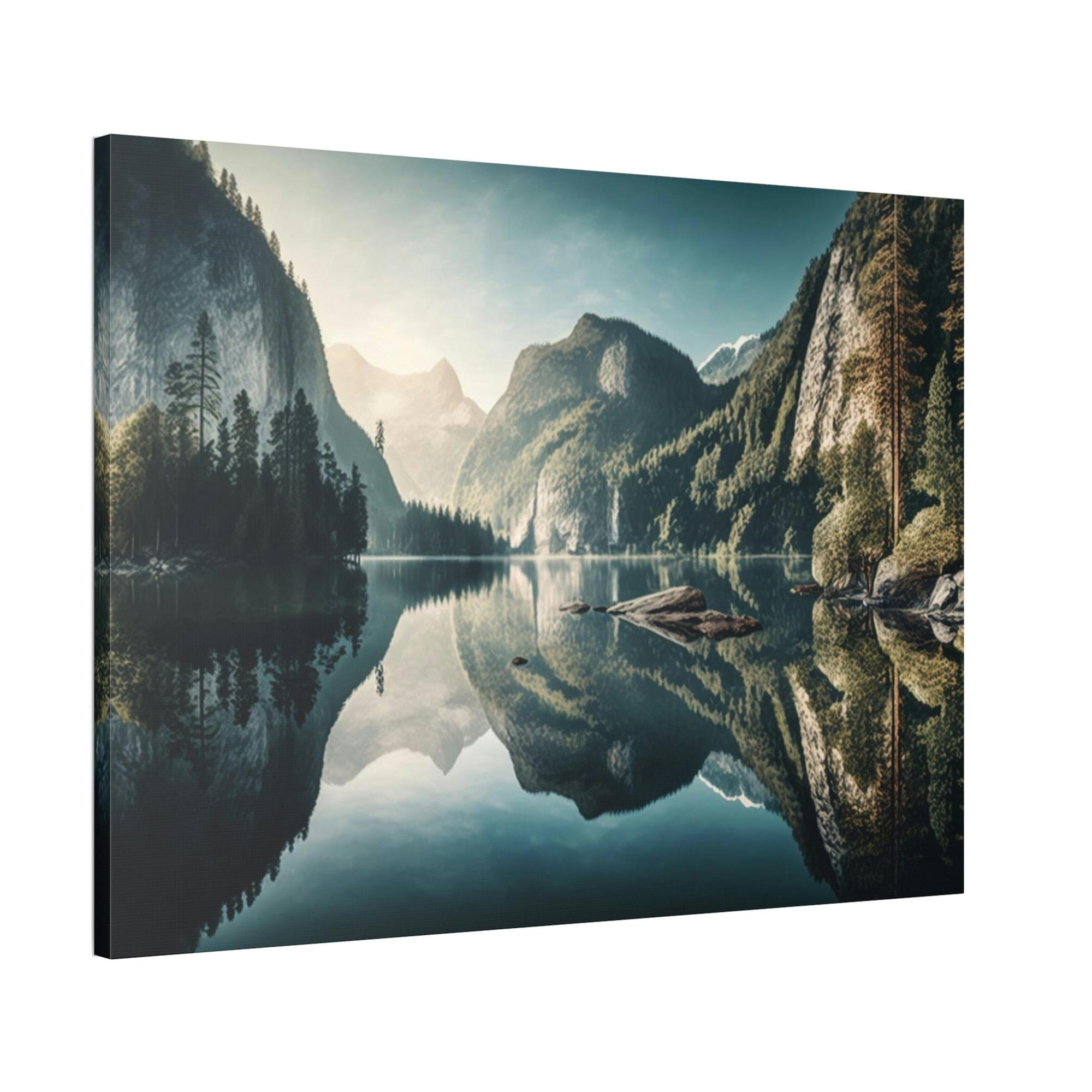 Lakes And Rivers Tranquil Lakeshore: Framed Poster of a Peaceful Lake on Canvas