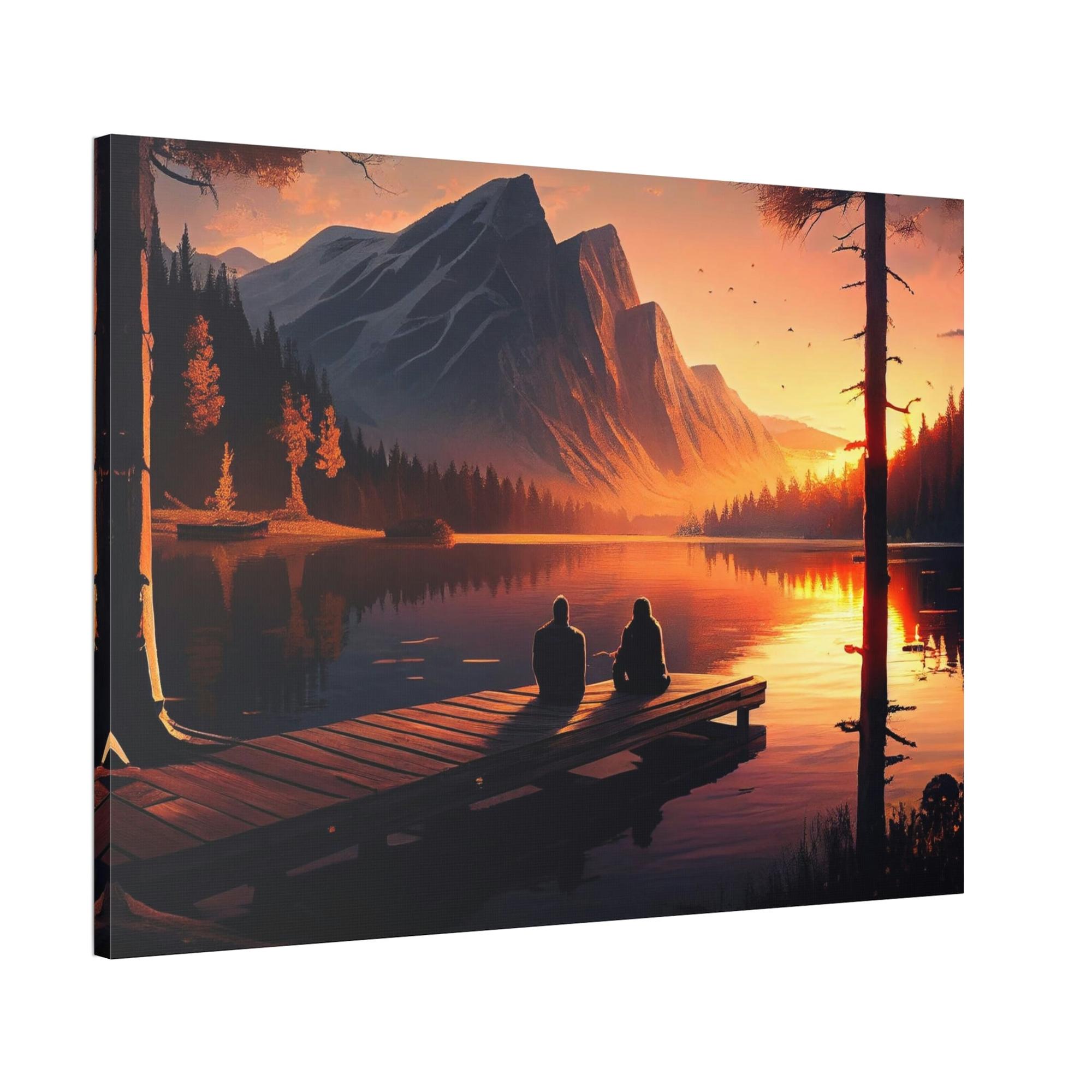 Lakes And Rivers Peaceful Lakeshore: Framed Poster of a Calm Lake Scene on Canvas
