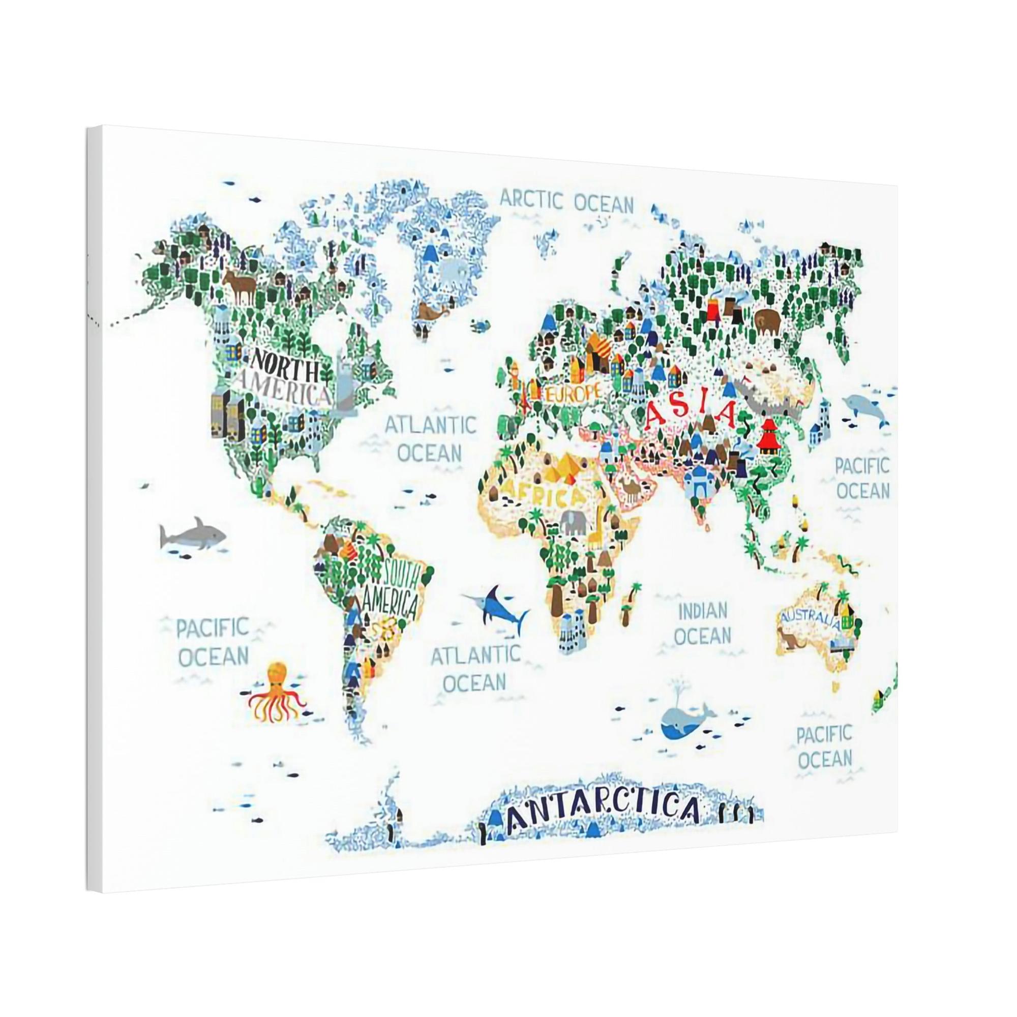 undefined World Adventure: Framed Canvas and Poster of Playful Illustrated Kids Map