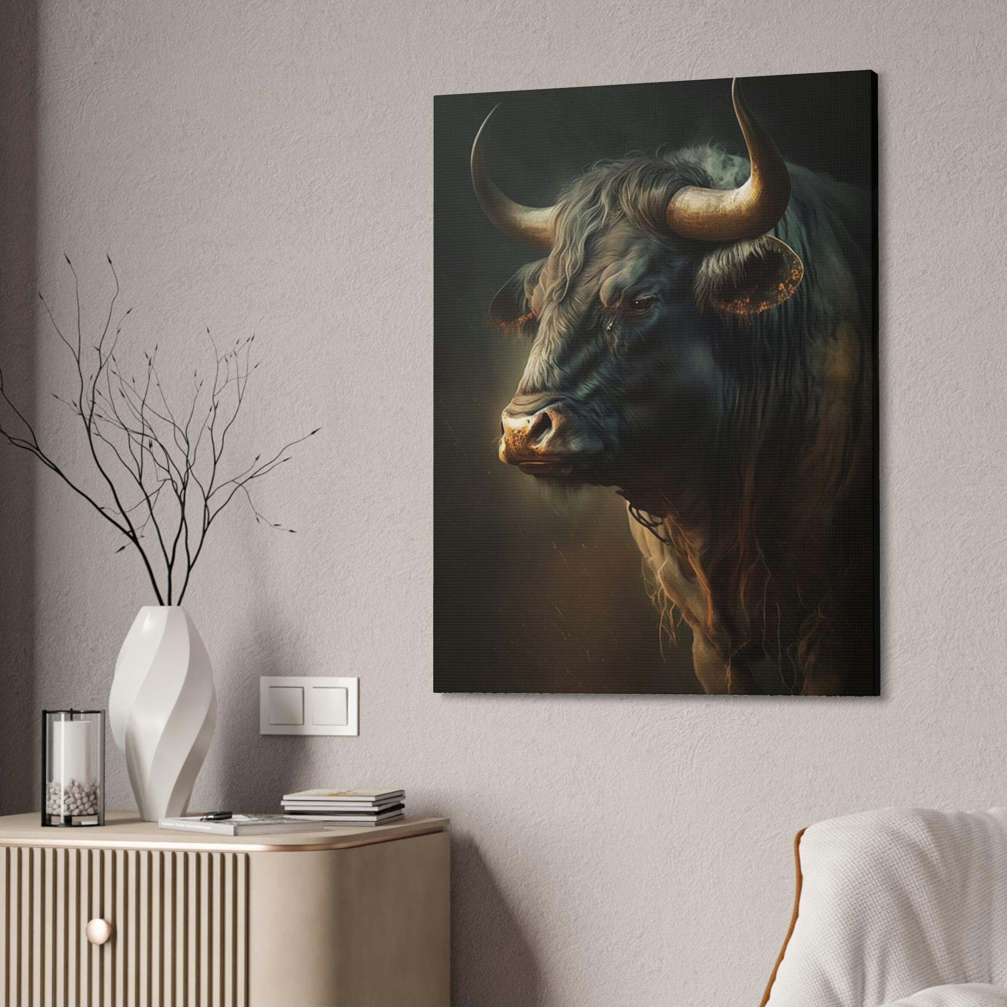 Bulls Bull's Strength: Canvas Wall Art Print of Majestic Horned Animal