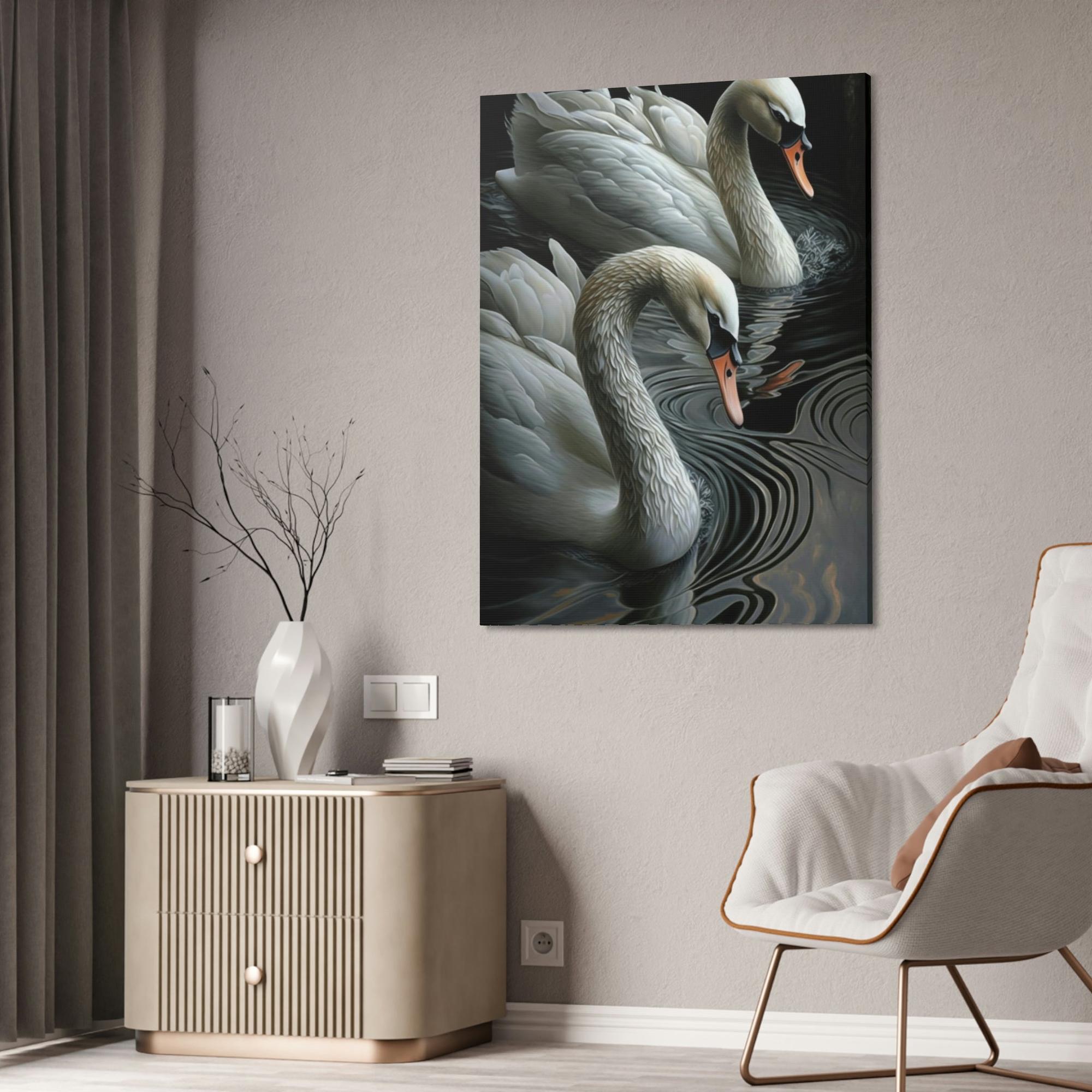 Swans The Beauty of Swans: A Soft and Elegant Painting on Canvas