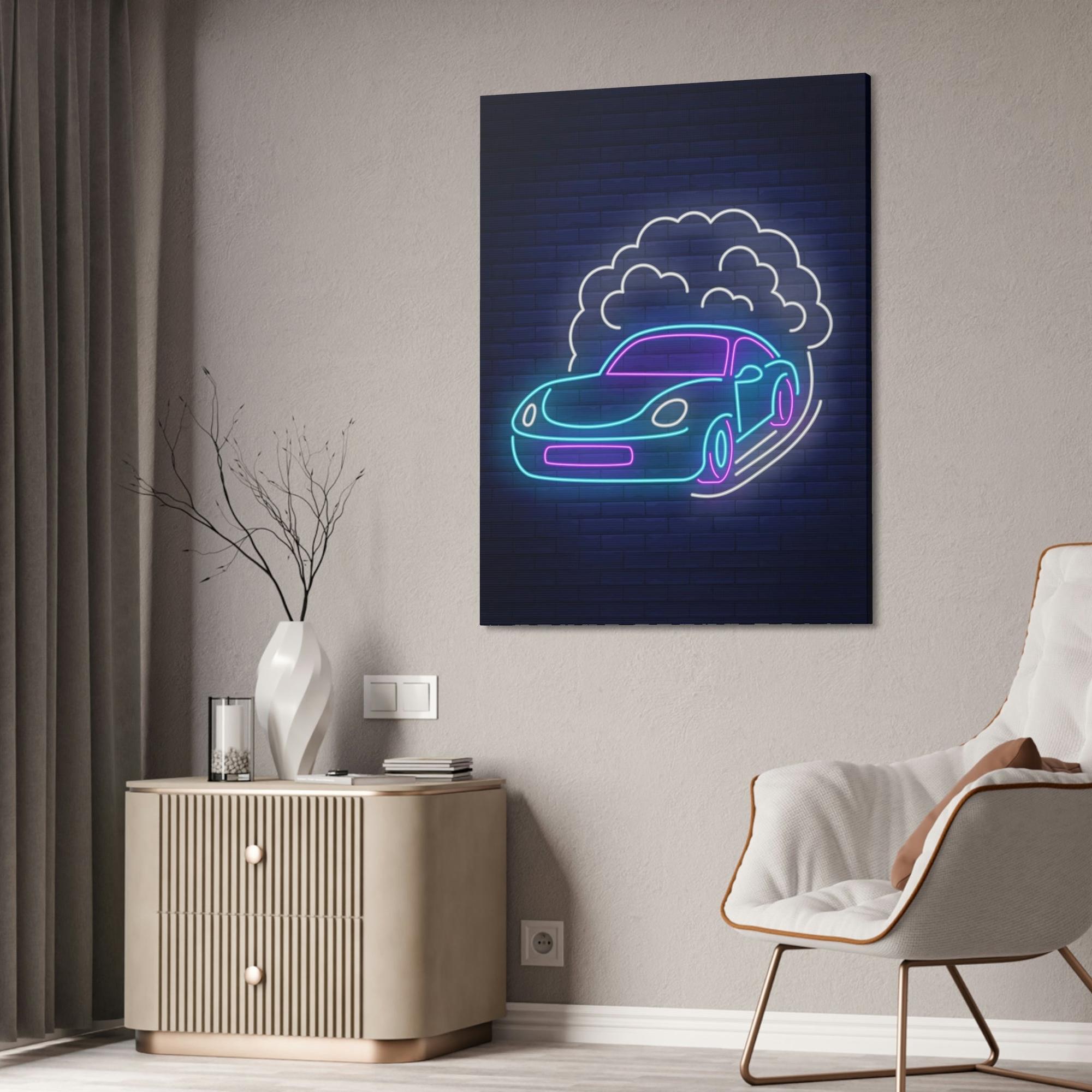 Neon Luminous Landscapes Awakened: Neon-inspired Canvas Prints for Striking Wall Decor