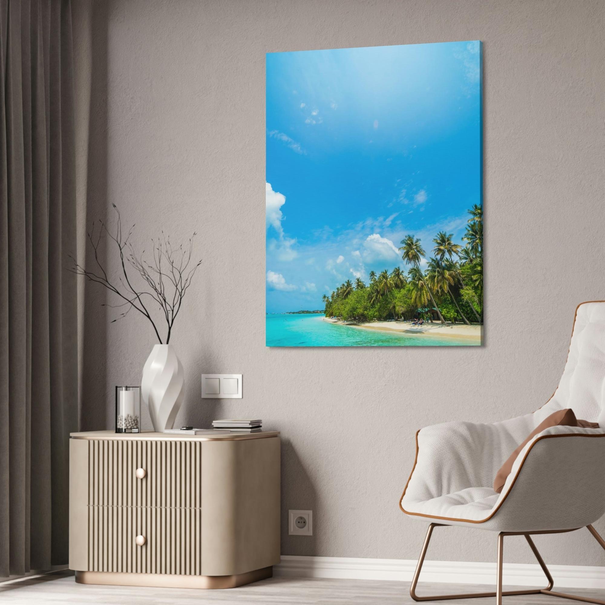 Island Beach Coastal Charm: Art Print of a Beautiful Island Beach Scene on a Framed Poster