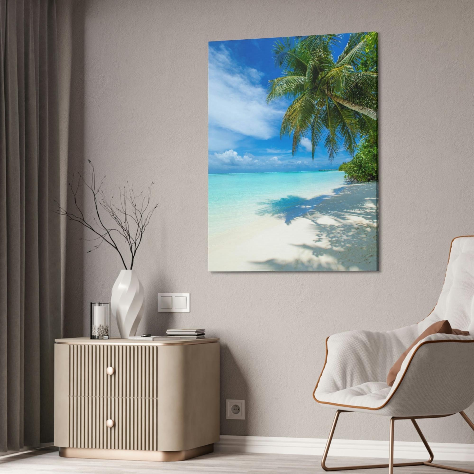 Island Beach Oceanic Dream: Wall Art of a Stunning Island Beach Scene on a Natural Canvas