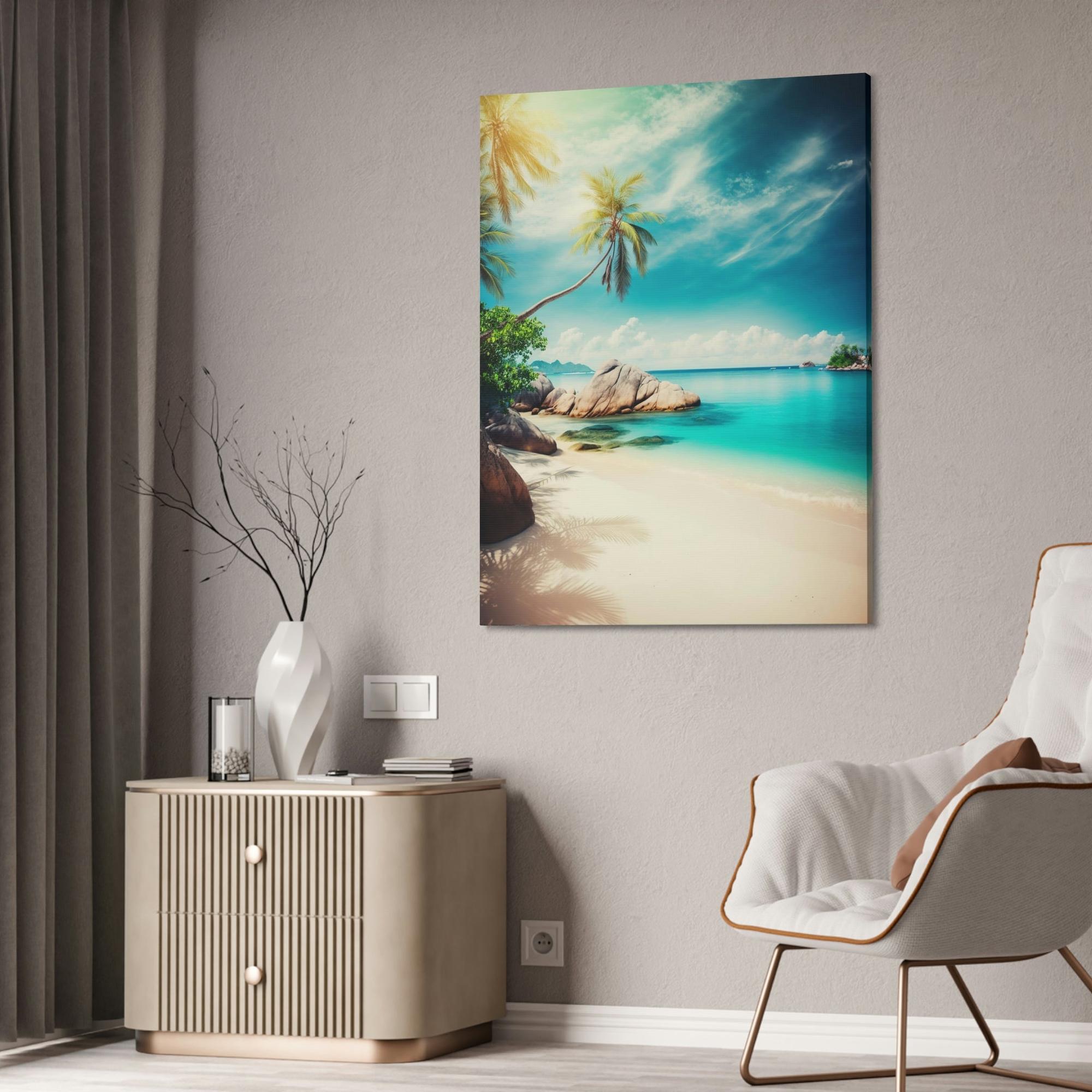 Island Beach Beachfront Beauty: Poster of a Scenic Island Beach Scene on a Framed Poster