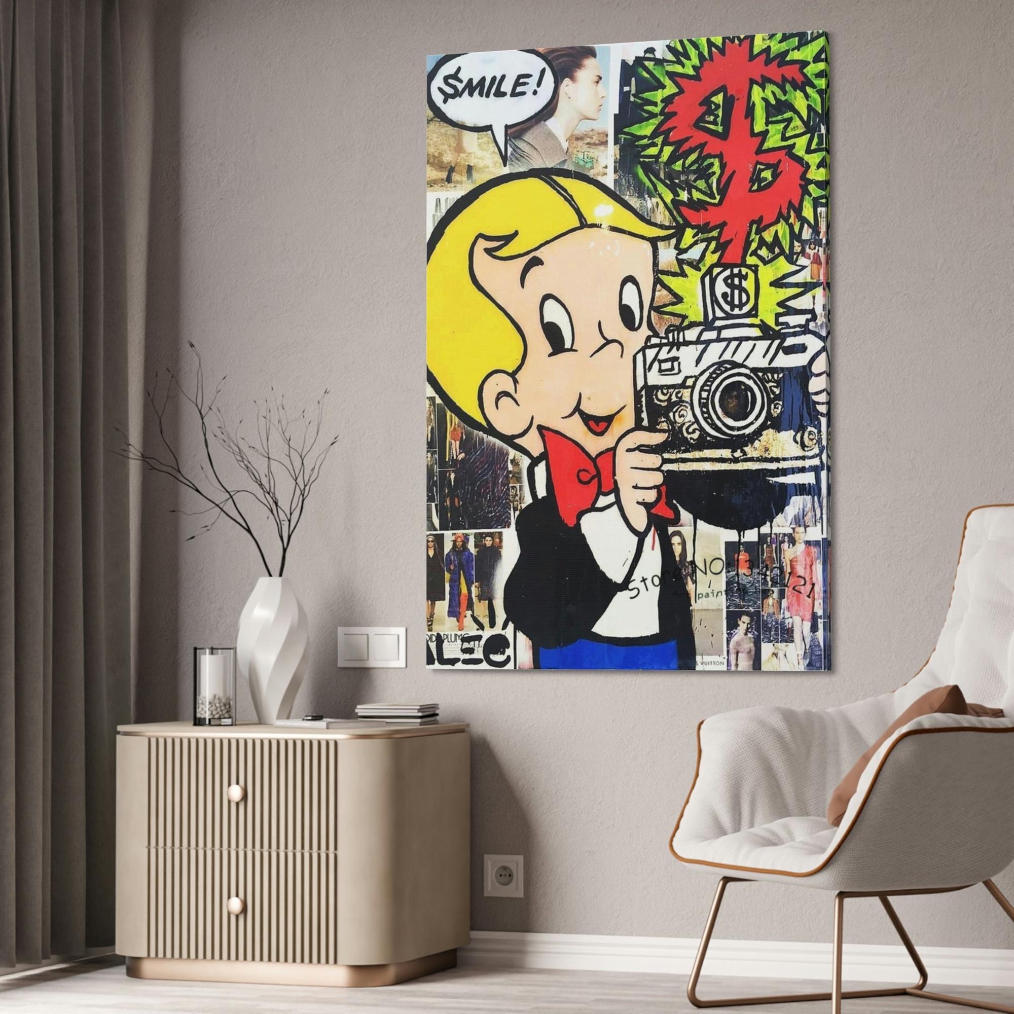 Monopoly & Motivation Colorful Wall Decor: Alec Monopoly's Art on Natural Canvas and Prints