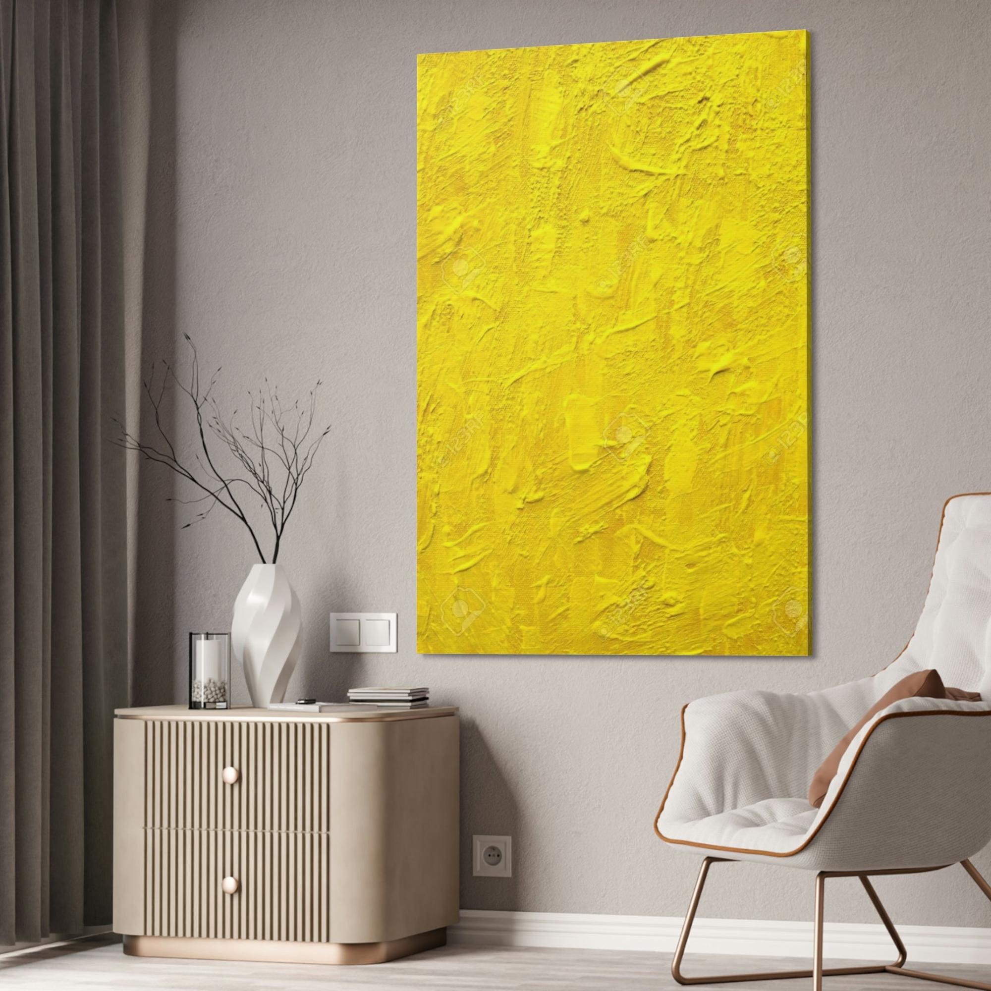 Yellow Relaxing and Serene Wall Art Print of a Yellow Color on Natural Canvas
