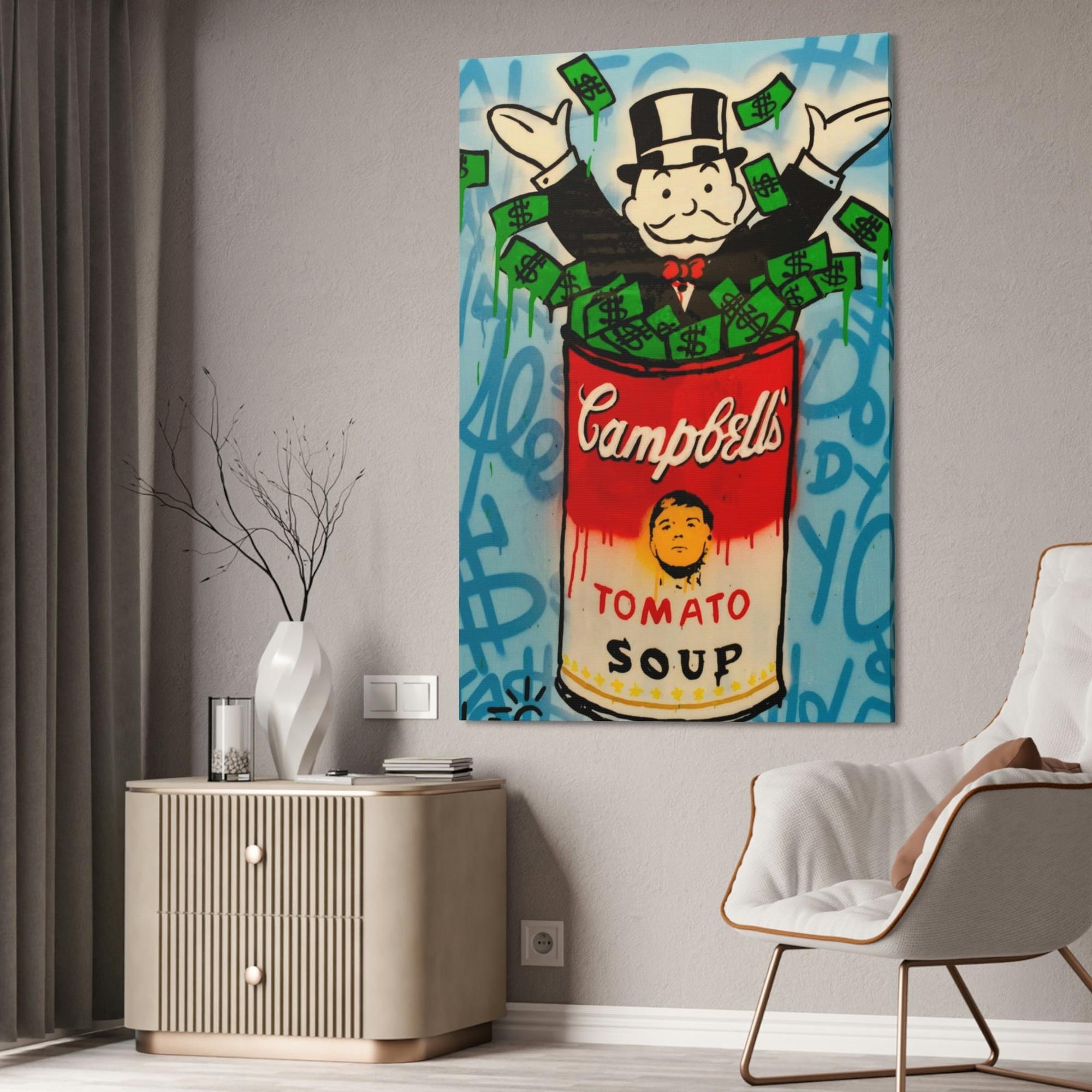 Monopoly & Motivation Money Talks in Alec Monopoly's Canvas Painting: Wall Art and Poster for Finance Enthusiasts