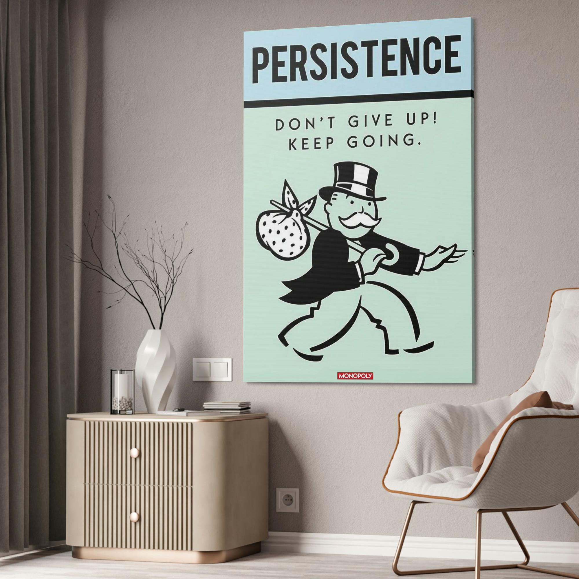 Monopoly & Motivation Creative Wall Decor: Alec Monopoly's Quote Art on Natural Canvas