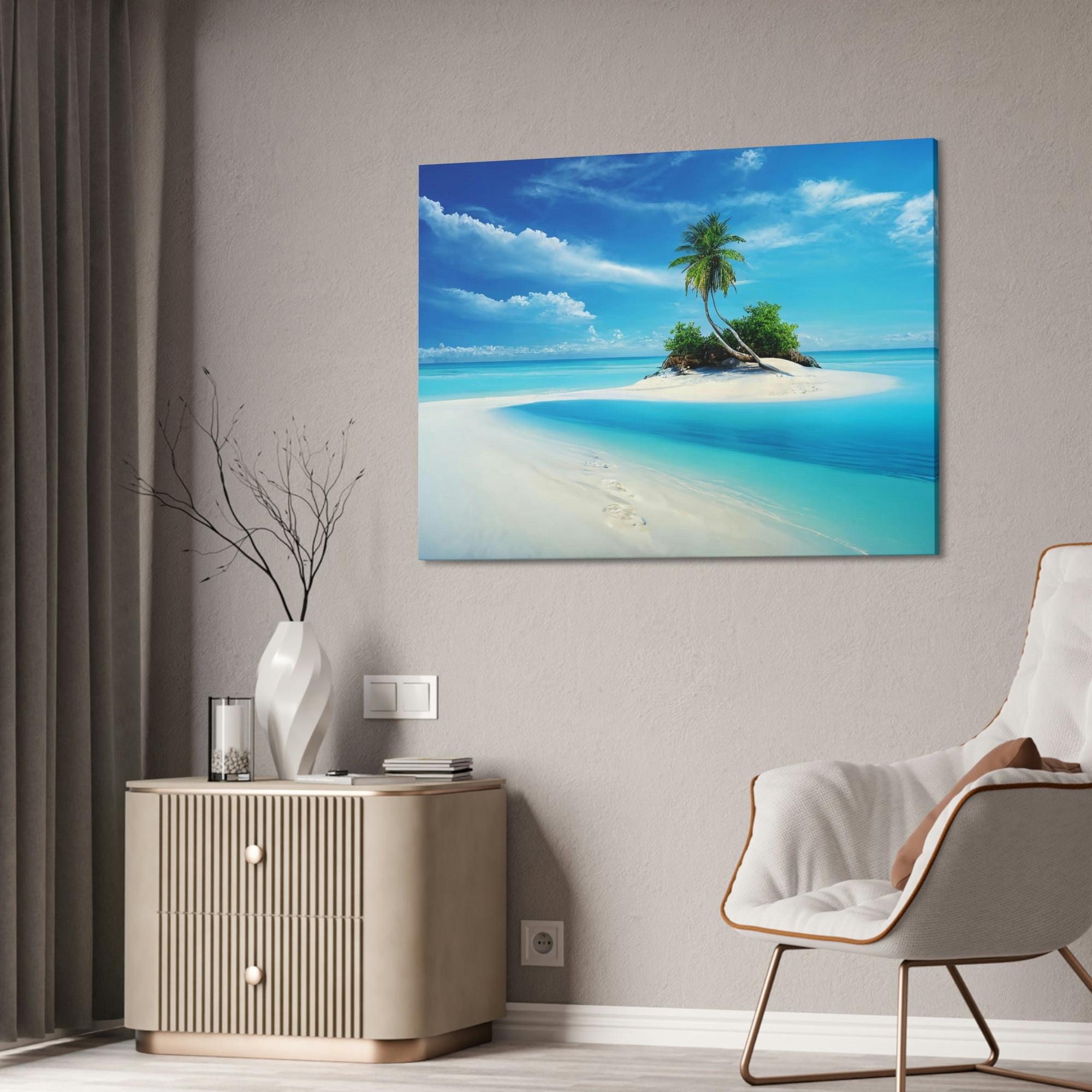 Island Beach Tranquil Tropics: Canvas & Poster Art of a Serene Island Beach Scene