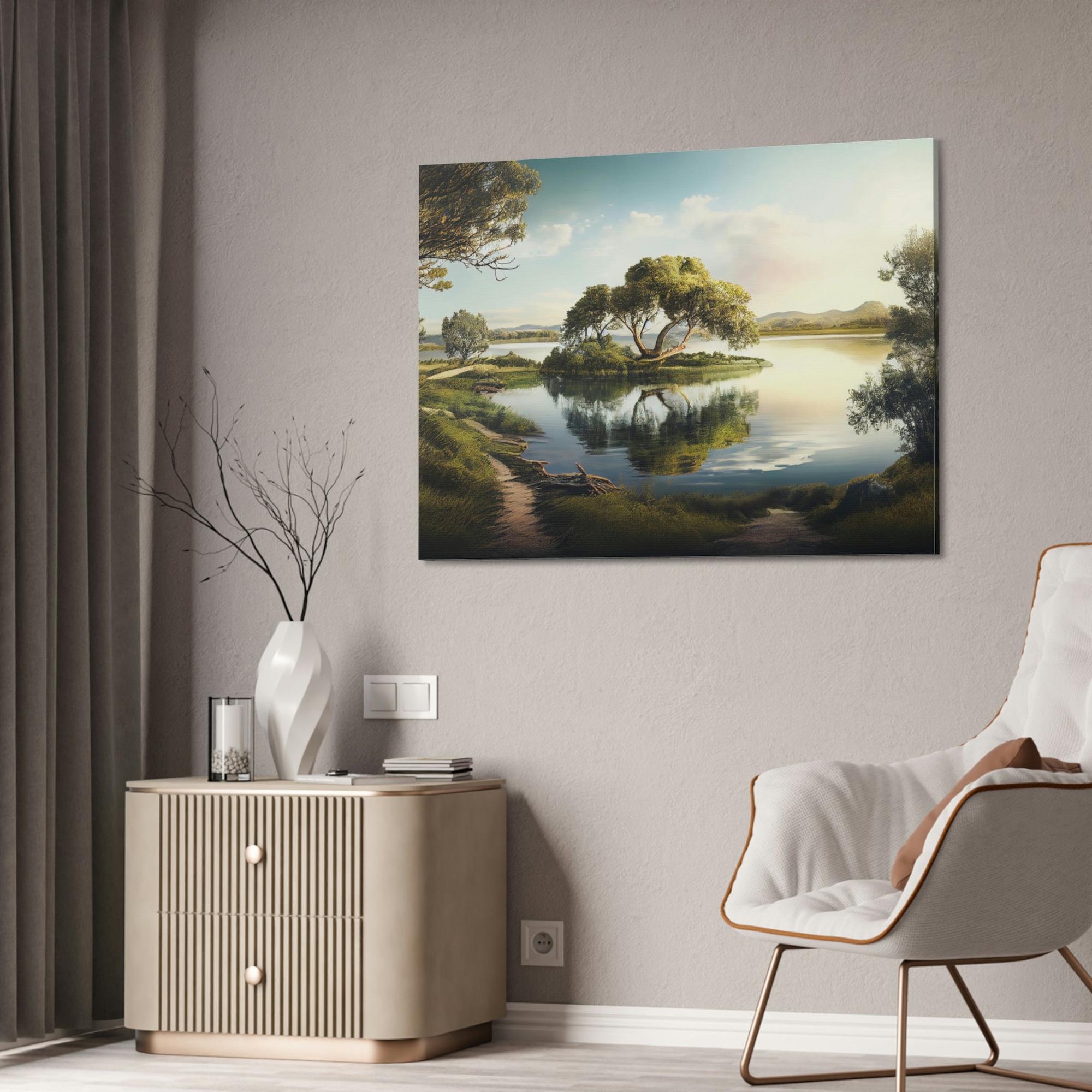 Lakes And Rivers Lakeside Beauty: Print on Canvas of a Gorgeous Lake View