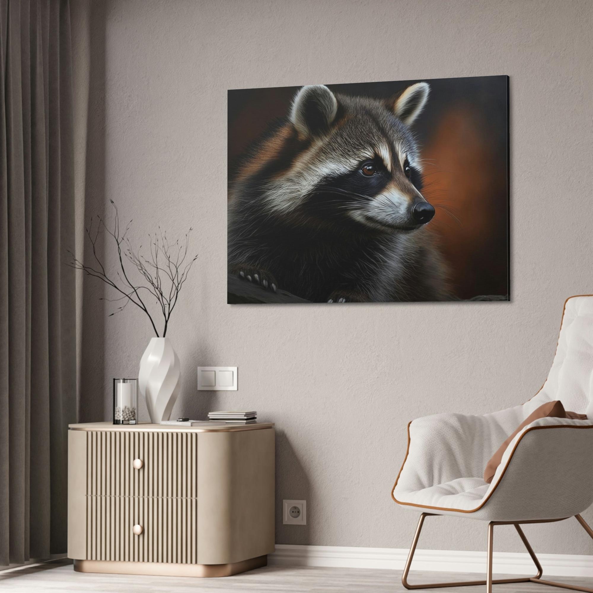 Raccoons Woodland Bandits: Artistic Print on Canvas and Framed Poster of Sly Raccoon