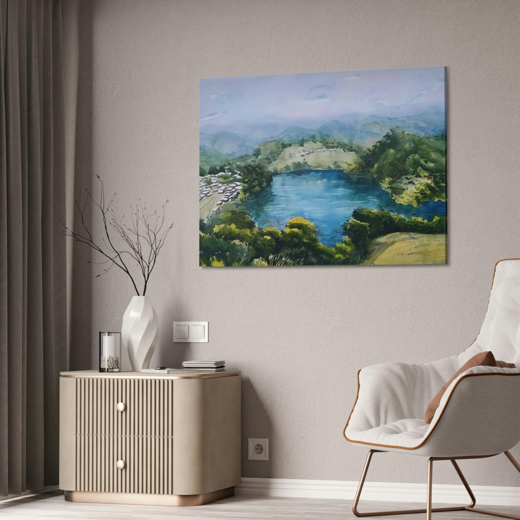 Lakes And Rivers Lakeside Serenity: Natural Canvas Wall Art of a Peaceful Lake View