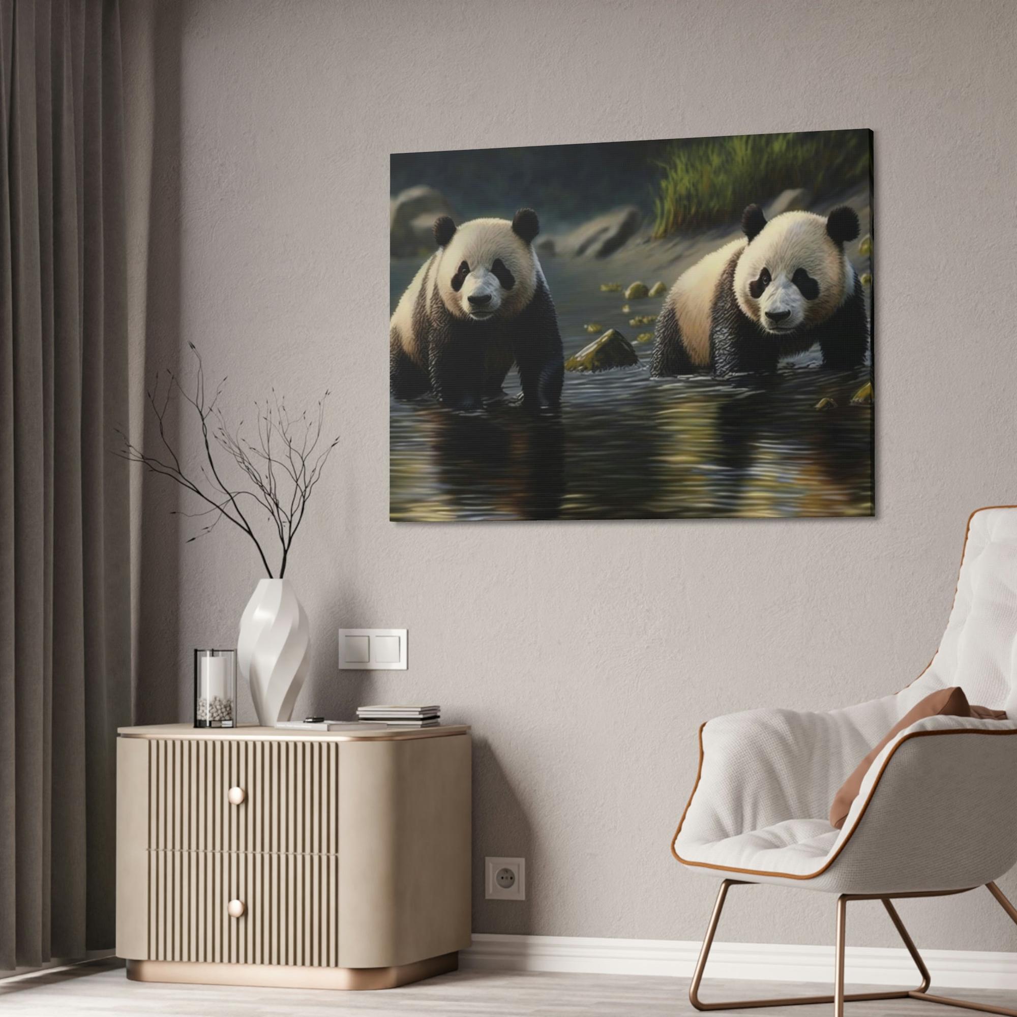 undefined Bamboo Eaters and Playful Creatures: A Portrait of Pandas on Canvas