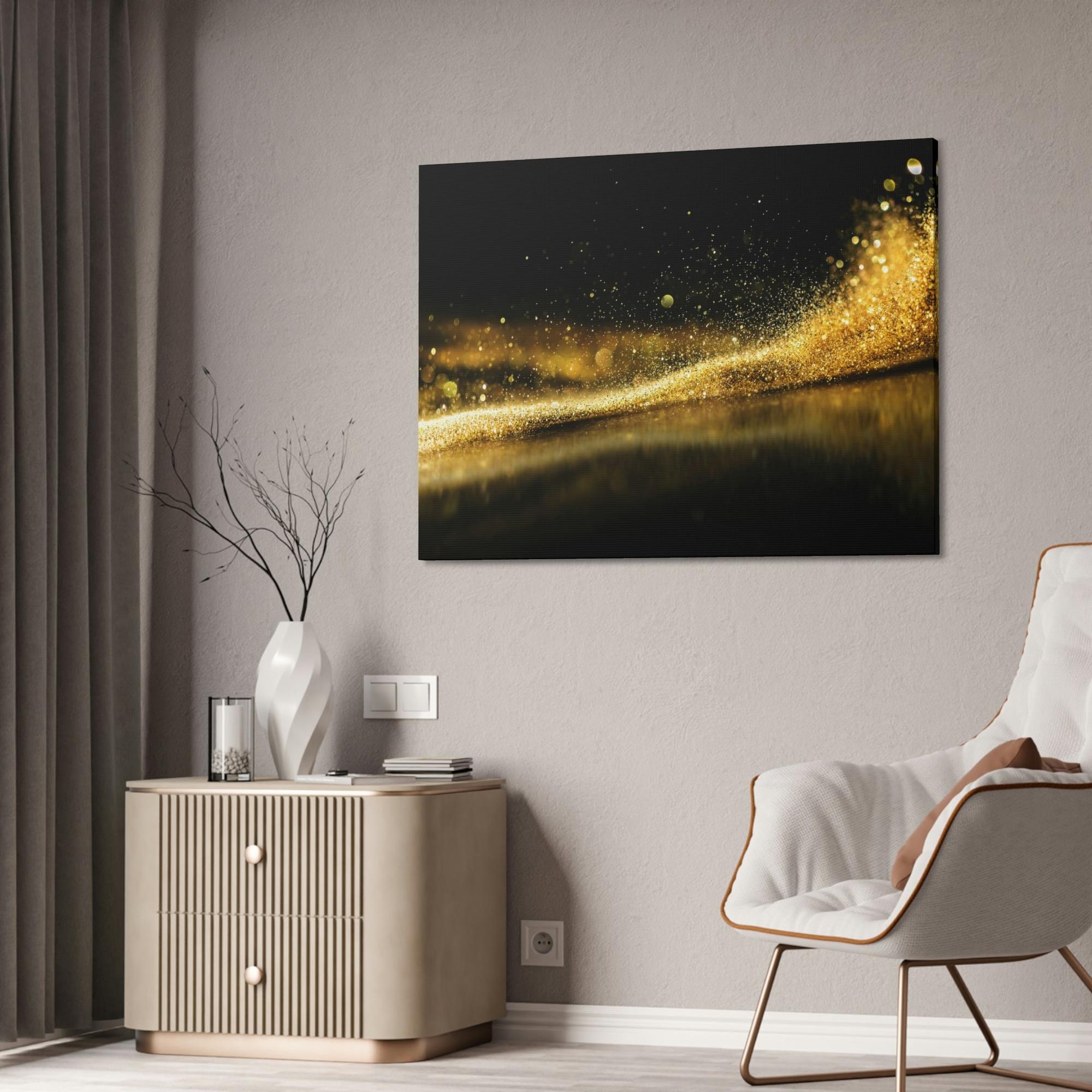Gold Abstract Art Lustrous Impressions: Gold Abstract Wall Art on Natural Canvas & Poster
