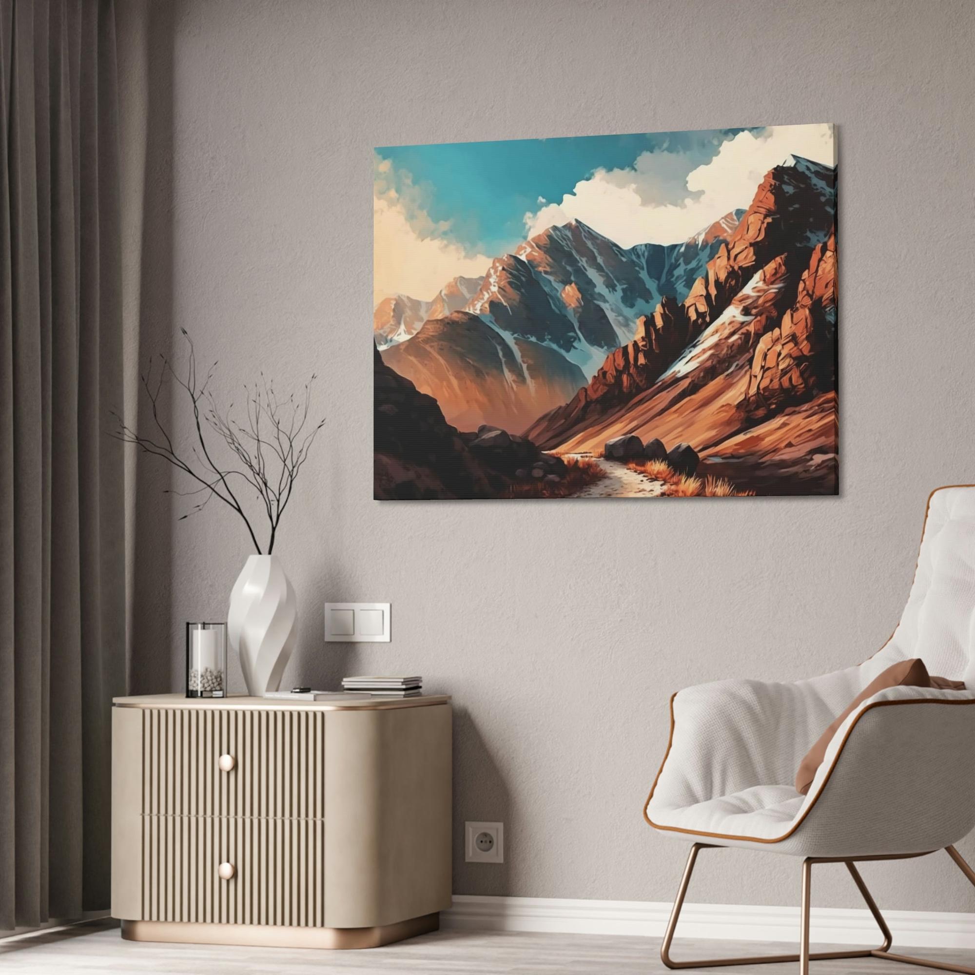 Mountains Ascending to New Heights: A Mountainous Landscape on Canvas