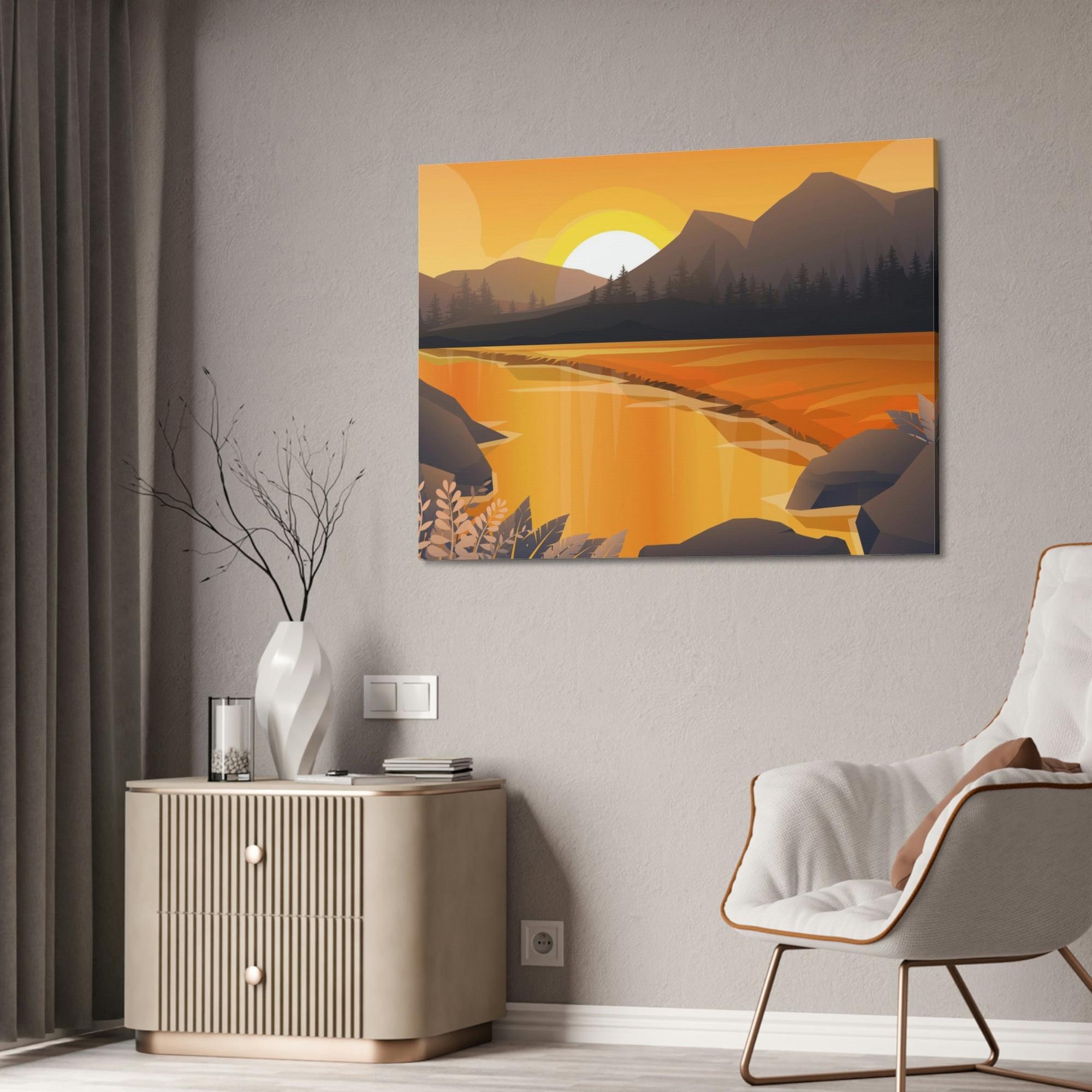 Lakes And Rivers Riverfront Escape: Print on Canvas of a Serene River Landscape