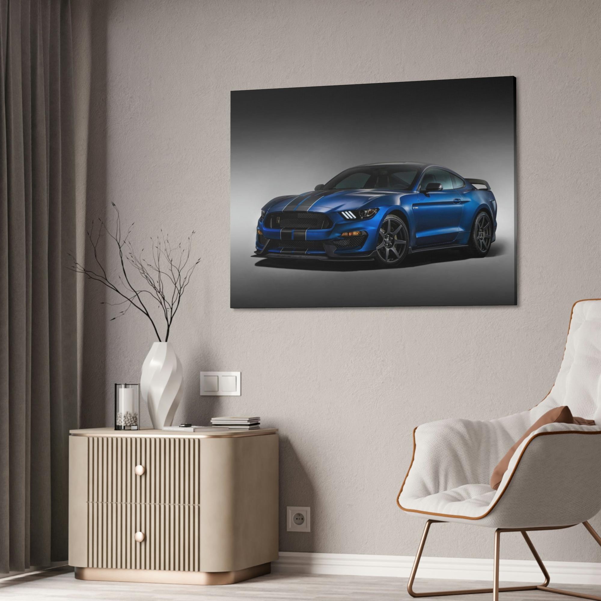 Mustang Thrilling Velocity: Blue Mustang Sport Car Canvas Wall Art for Speed Lovers