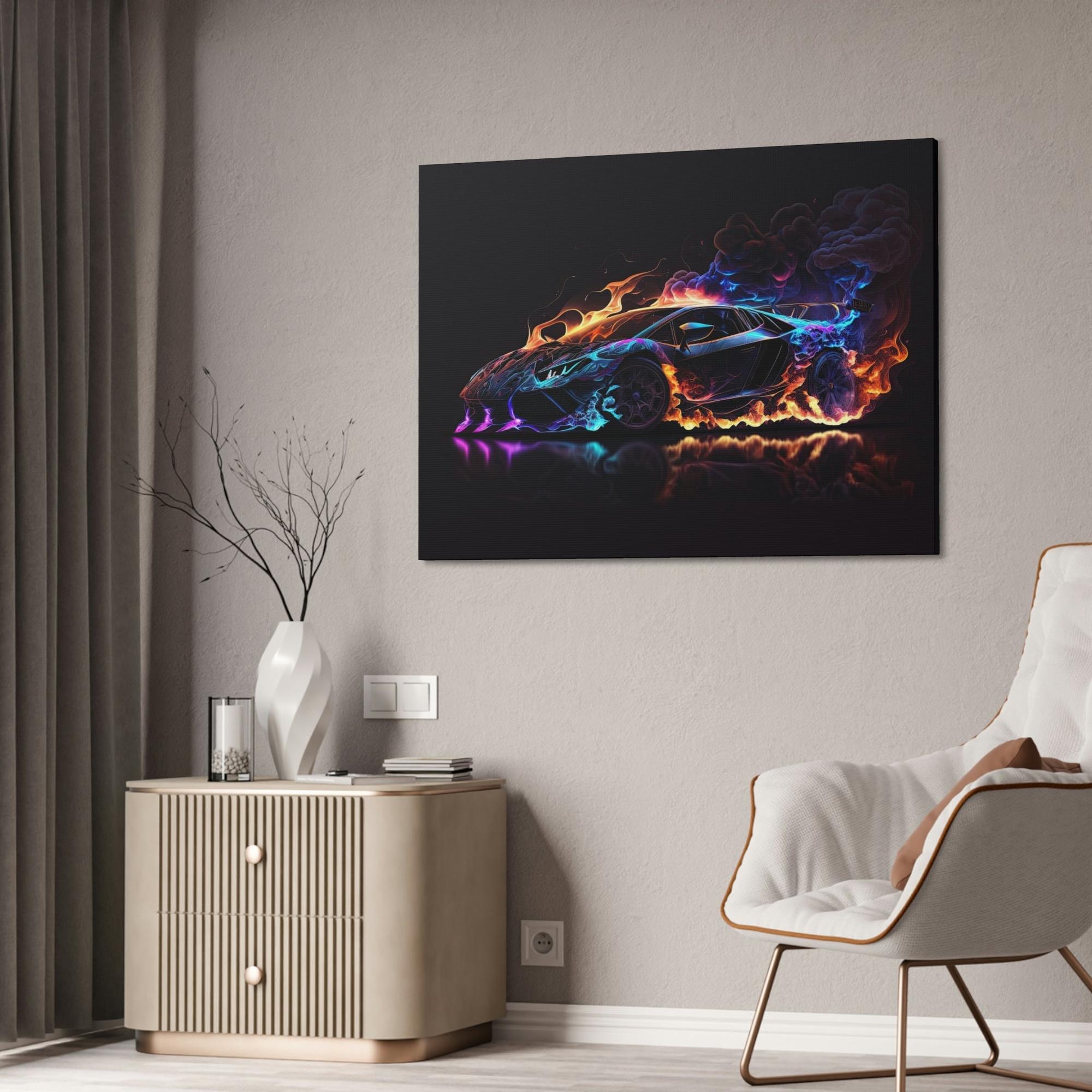 Lamborghini Roaring Beauty: Lamborghini on Natural Canvas & Poster for Wall Art Enthusiasts