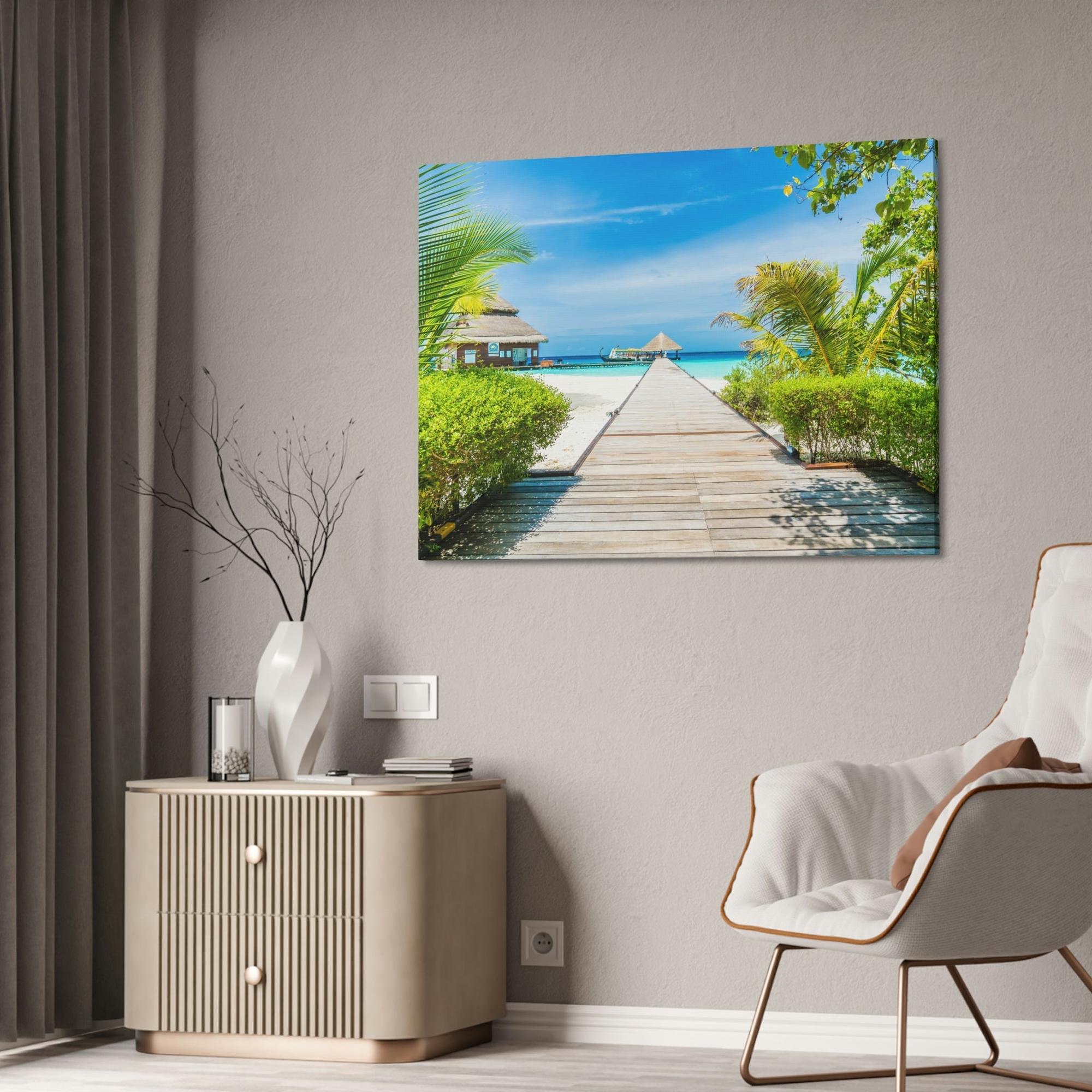 undefined Island Hues: Canvas Wall Art of a Colorful Island Beach on a High-Quality Print