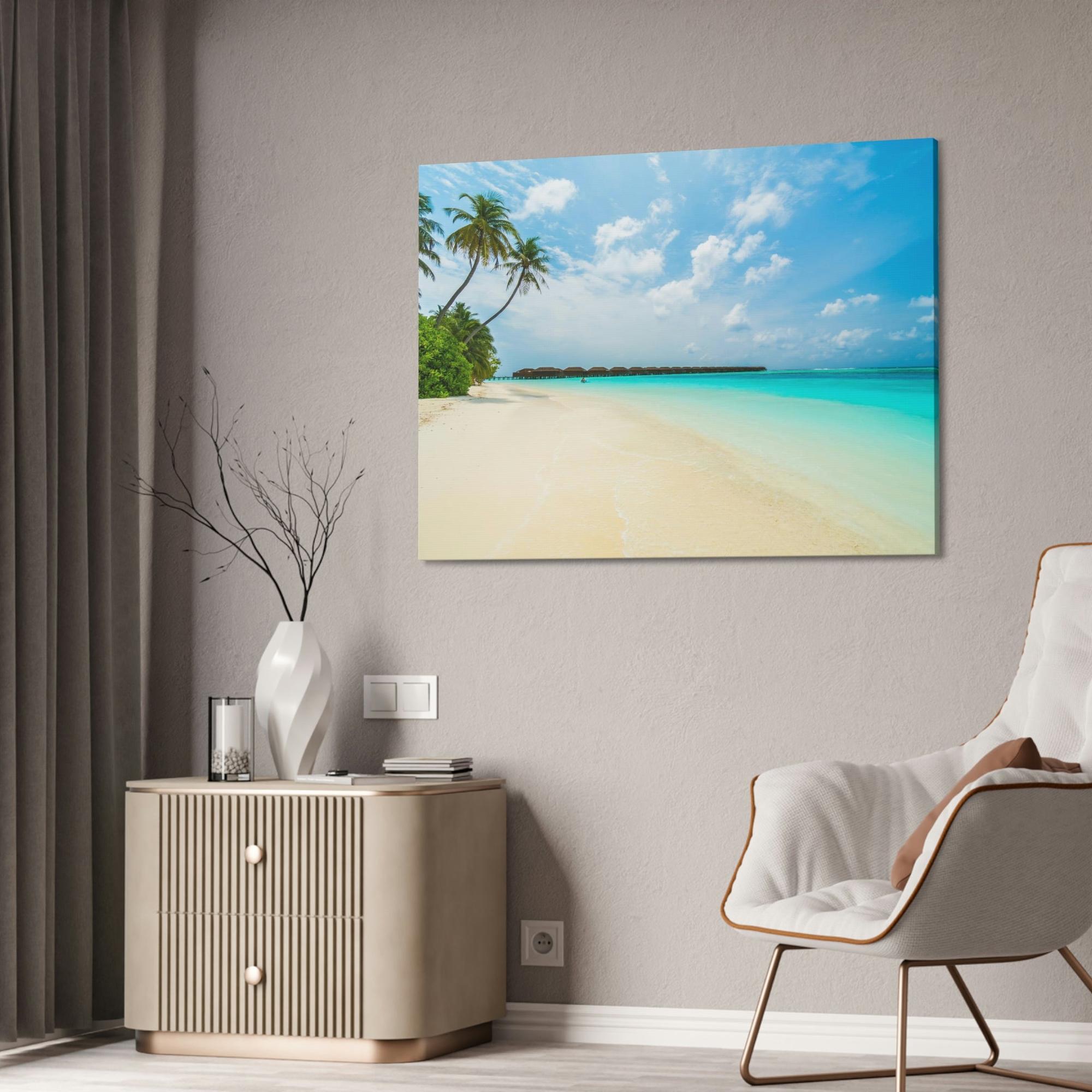 Island Beach Tropical Paradise: Art Print of a Lush Island Beach on a Natural Canvas & Poster