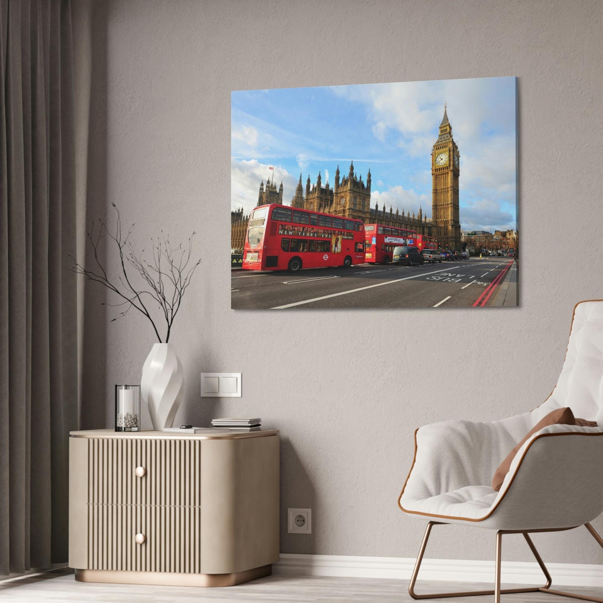Bus City Rhythm: Vibrant Bus Art on Canvas & Poster