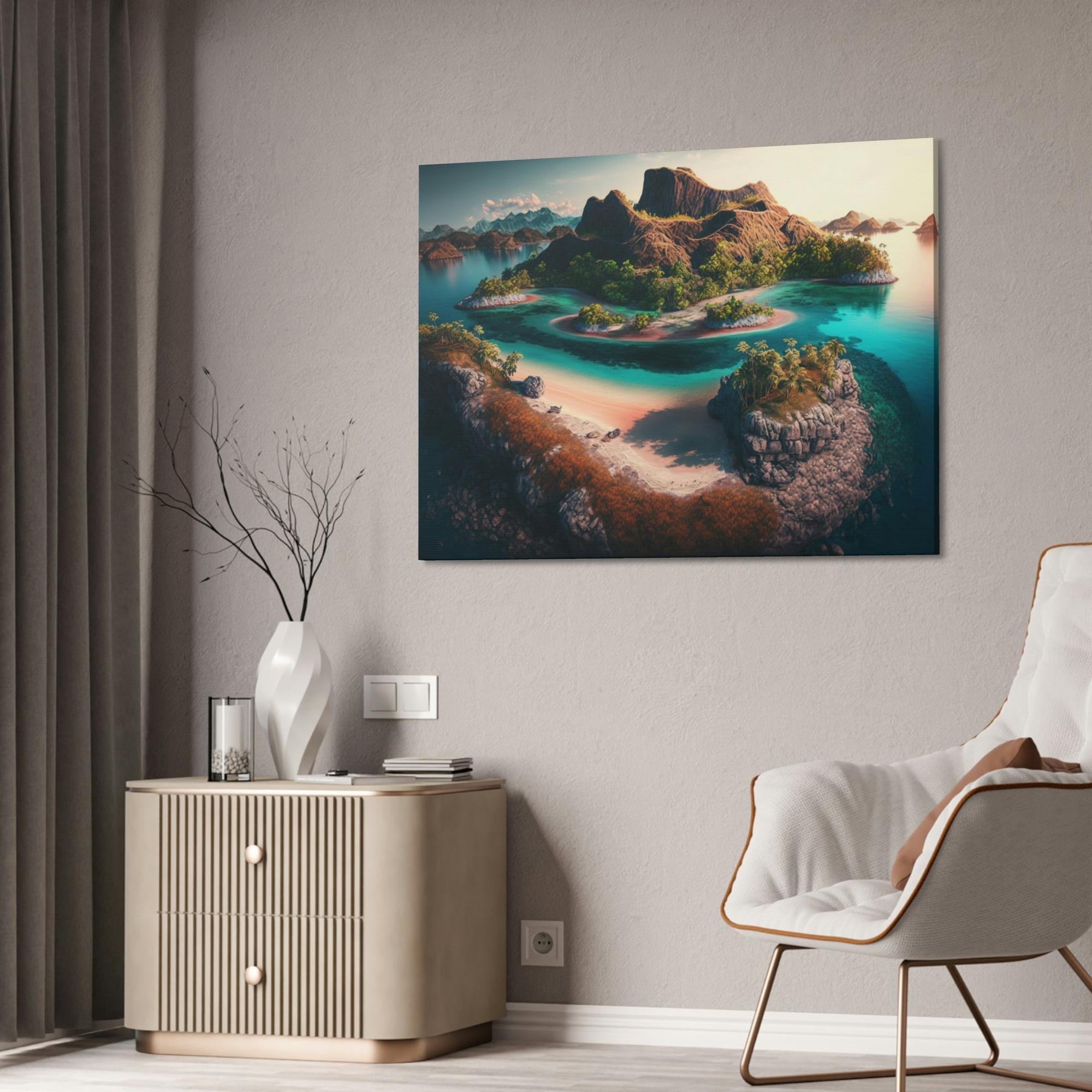 Tropical Island Dreams: A Colorful Tropical Scene on Canvas