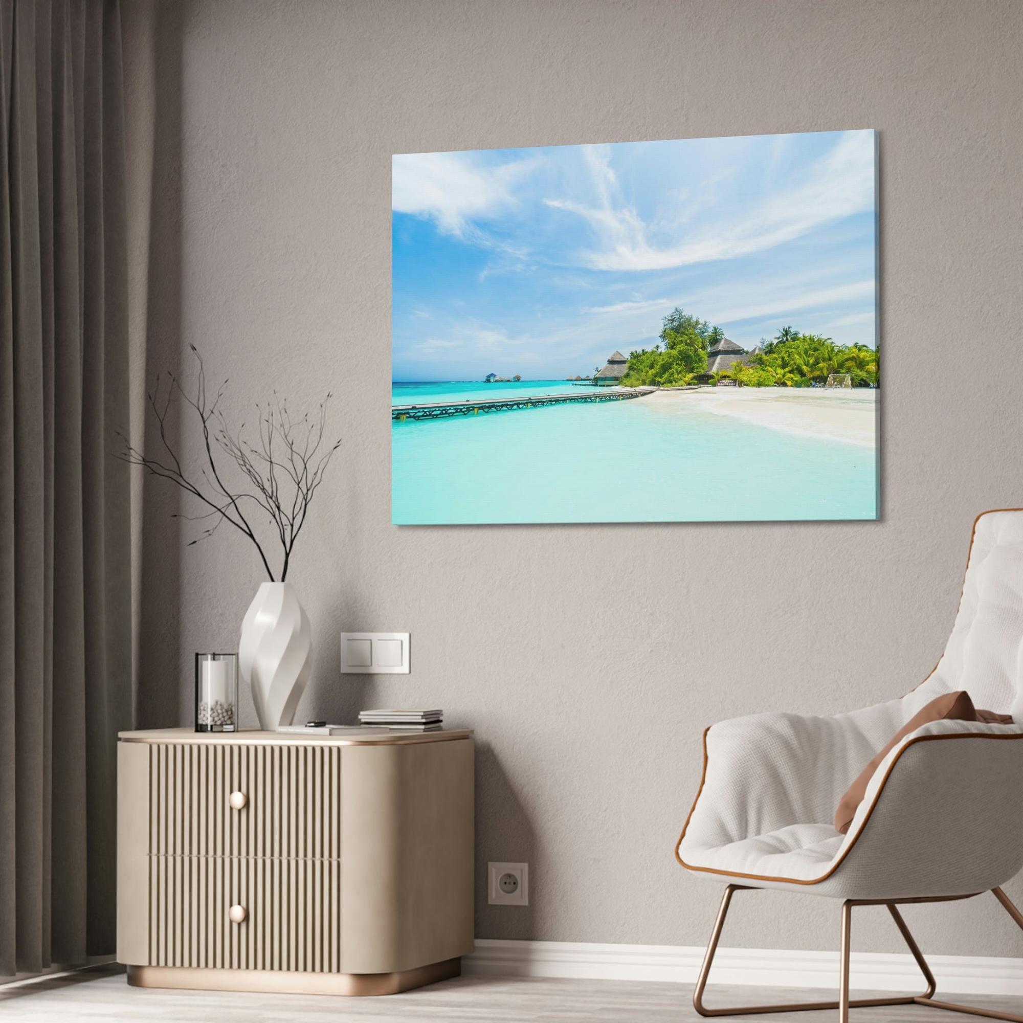 Island Beach Island Reverie: Wall Art of a Serene Beach on a Tropical Island on a Natural Canvas