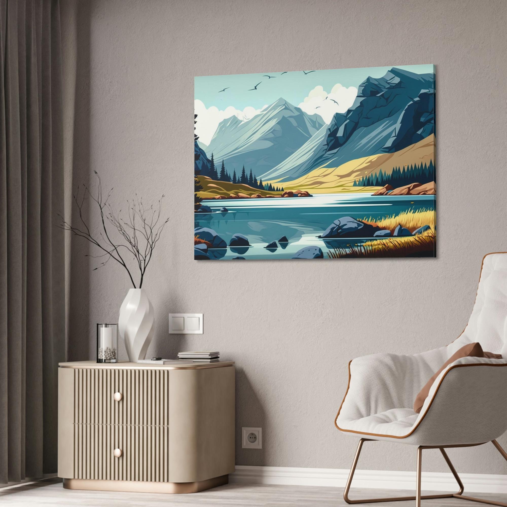 Lakes And Rivers Lakeside Beauty: Wall Art of a Stunning Lake Landscape on Natural Canvas & Poster