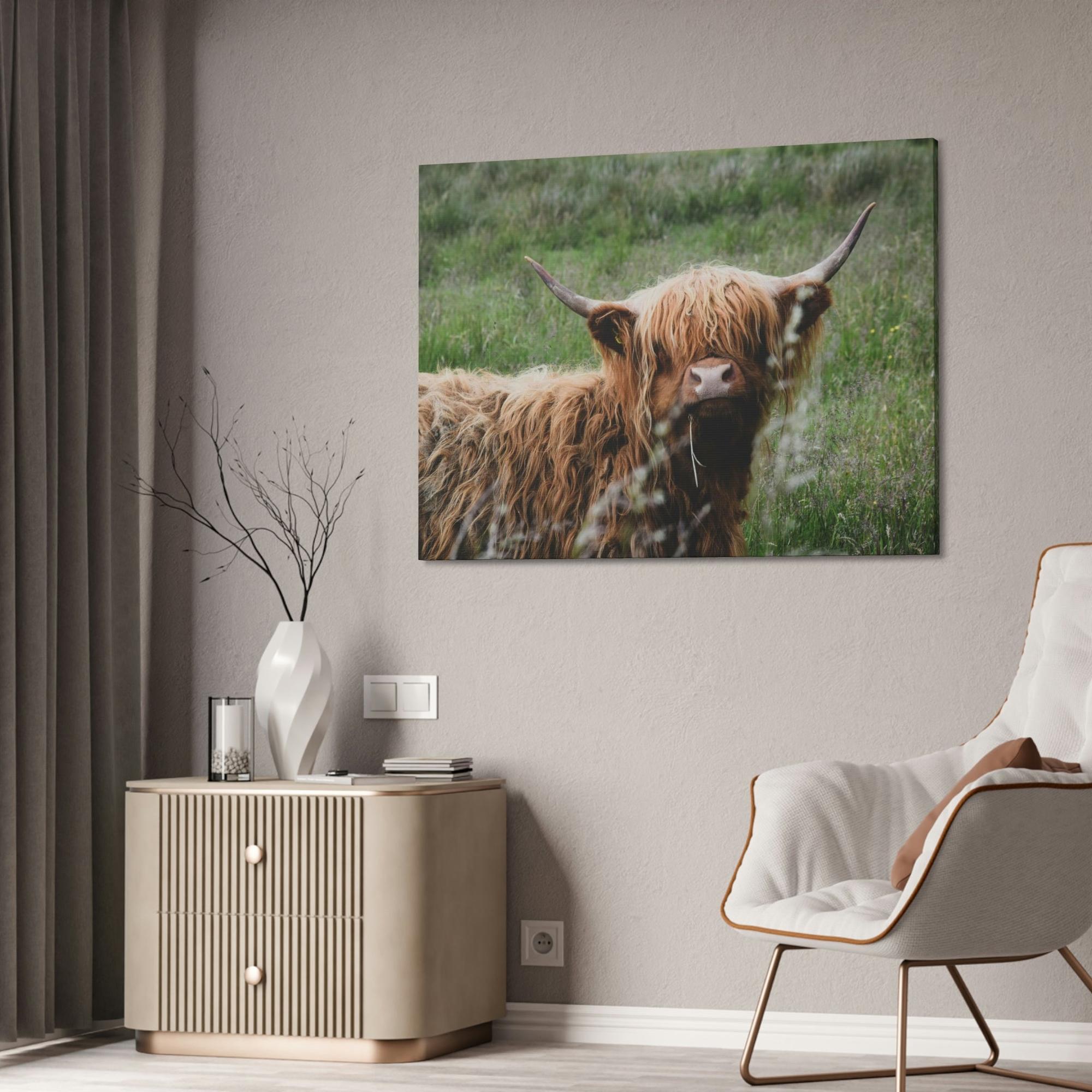 Highland Cow Highland Cow Calf: Adorable Wall Art on Natural Canvas