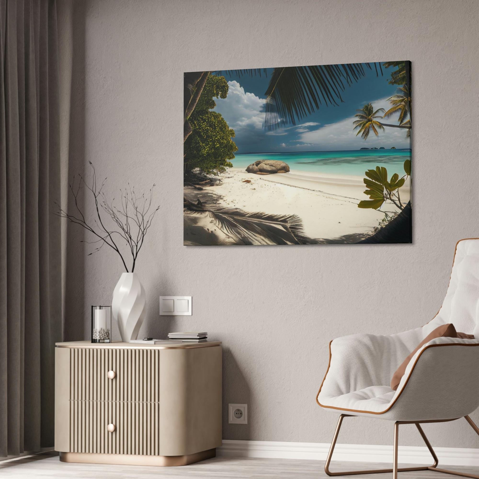 Island Beach Beach Bliss: Framed Canvas & Poster of a Joyful Island Beach on a Summer Day