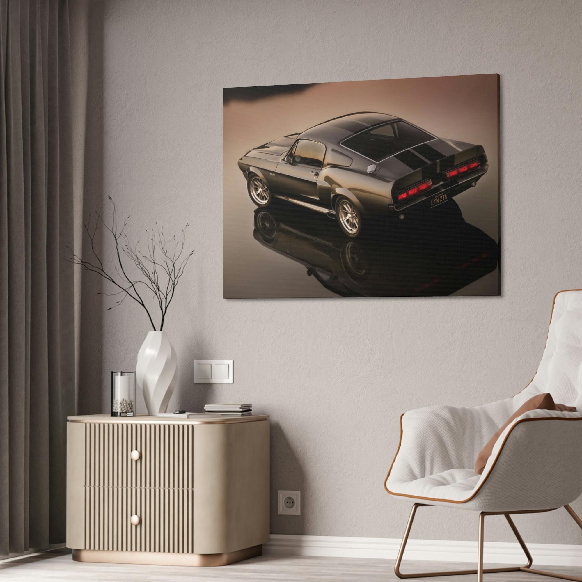 Mustang Masterpiece on Wheels: Framed Canvas Poster of a Mustang Sports Car for Automotive Art Collectors