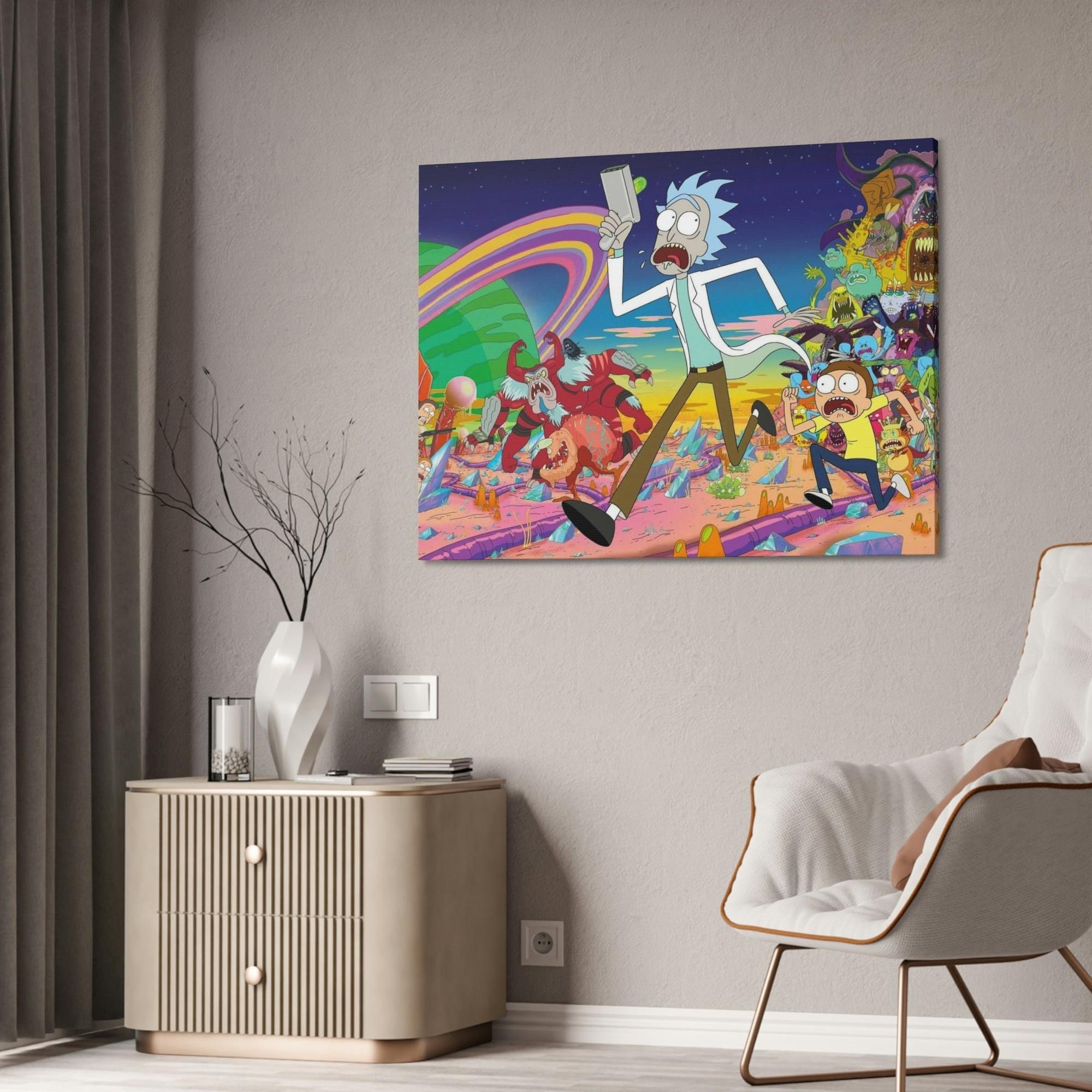 undefined Fantastical Adventures: Framed Canvas Wall Art Depicting Rick and Morty Artwork