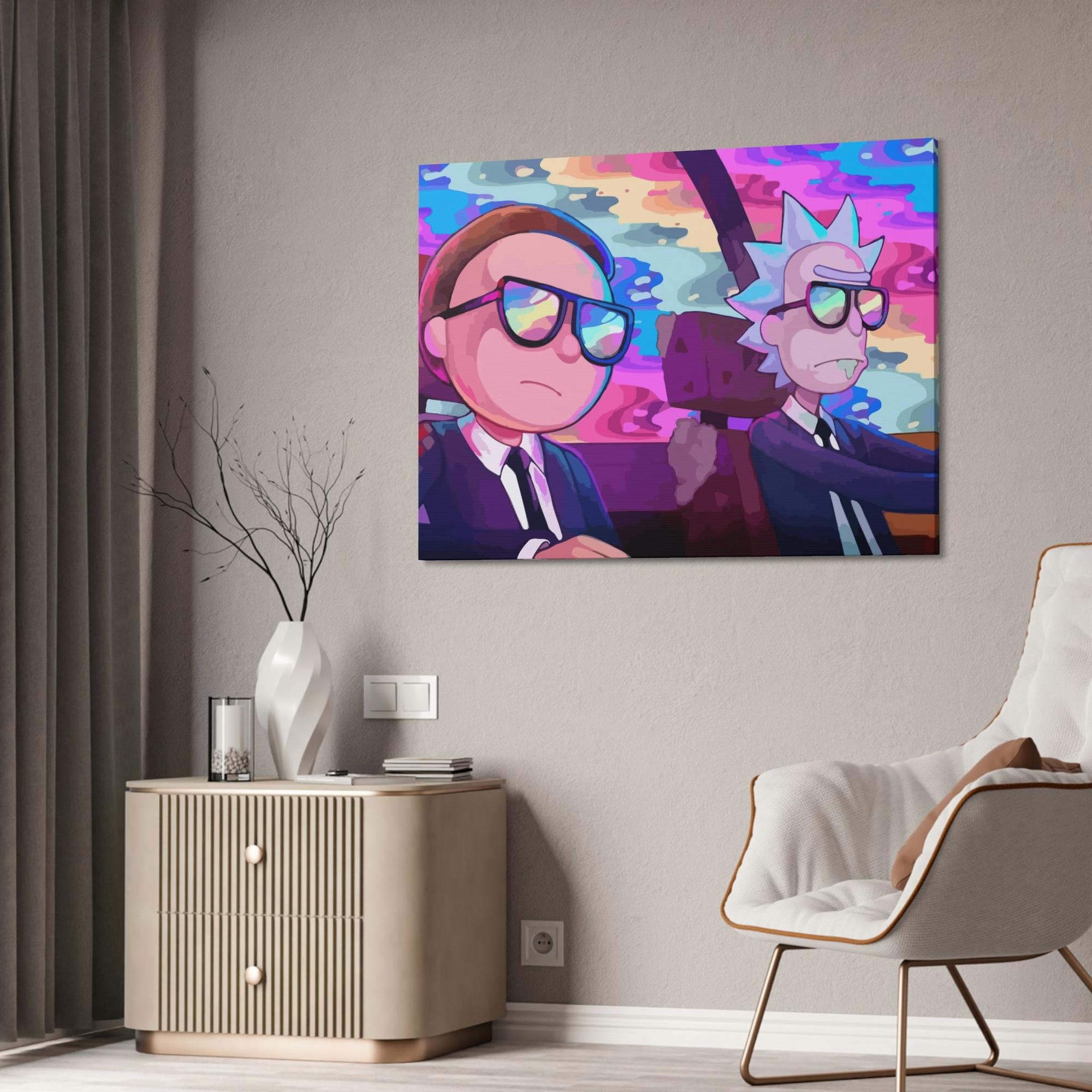 Rick And Morty Art Sci-Fi Adventures: Framed Canvas Wall Art Featuring Rick and Morty Cartoon Characters