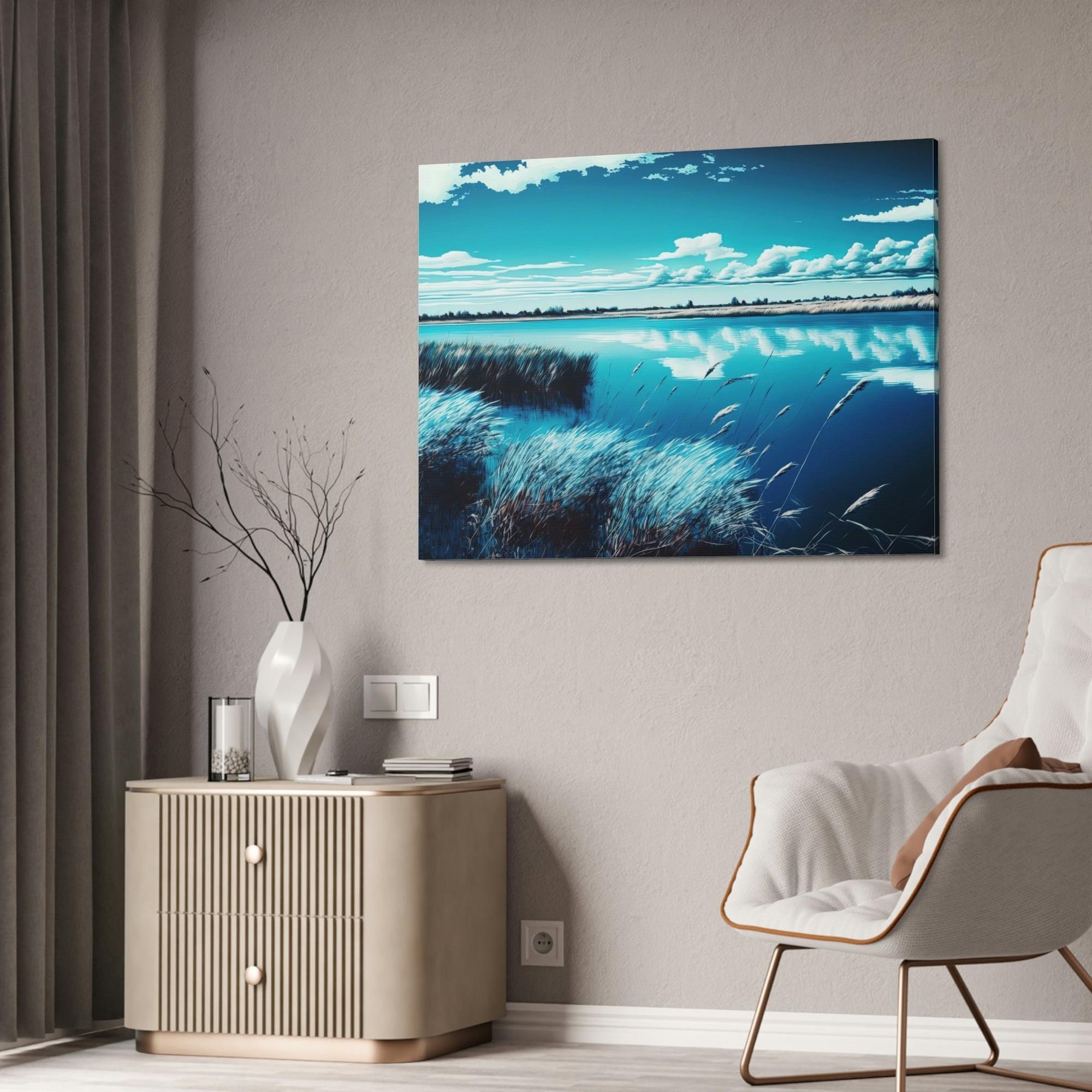 Lakes And Rivers Lakeside Harmony: Print on Canvas with Tranquil Lake Scenery