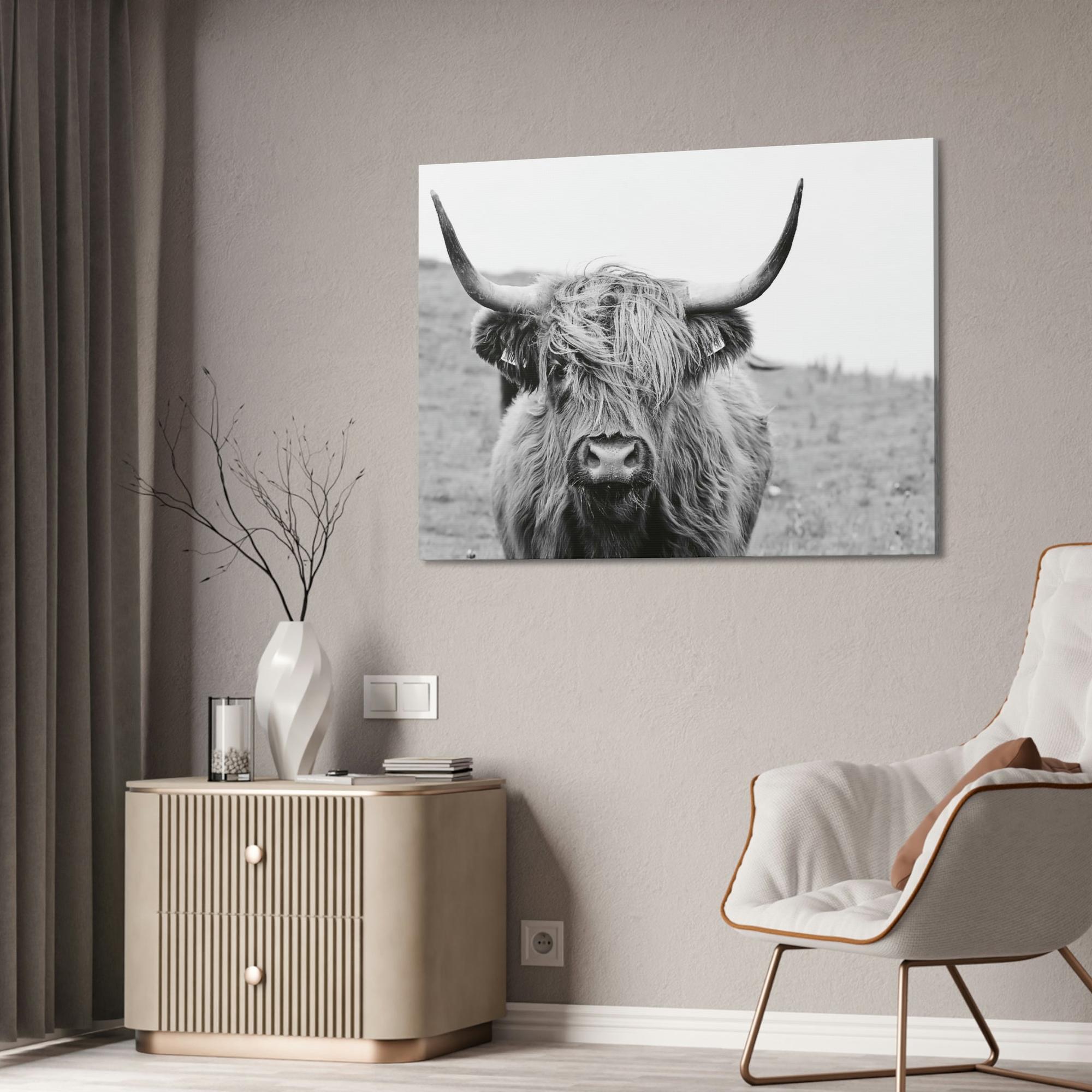 Highland Cow Highland Cow Wall Art | Black-White Colors | Canvas Art — Pixoram