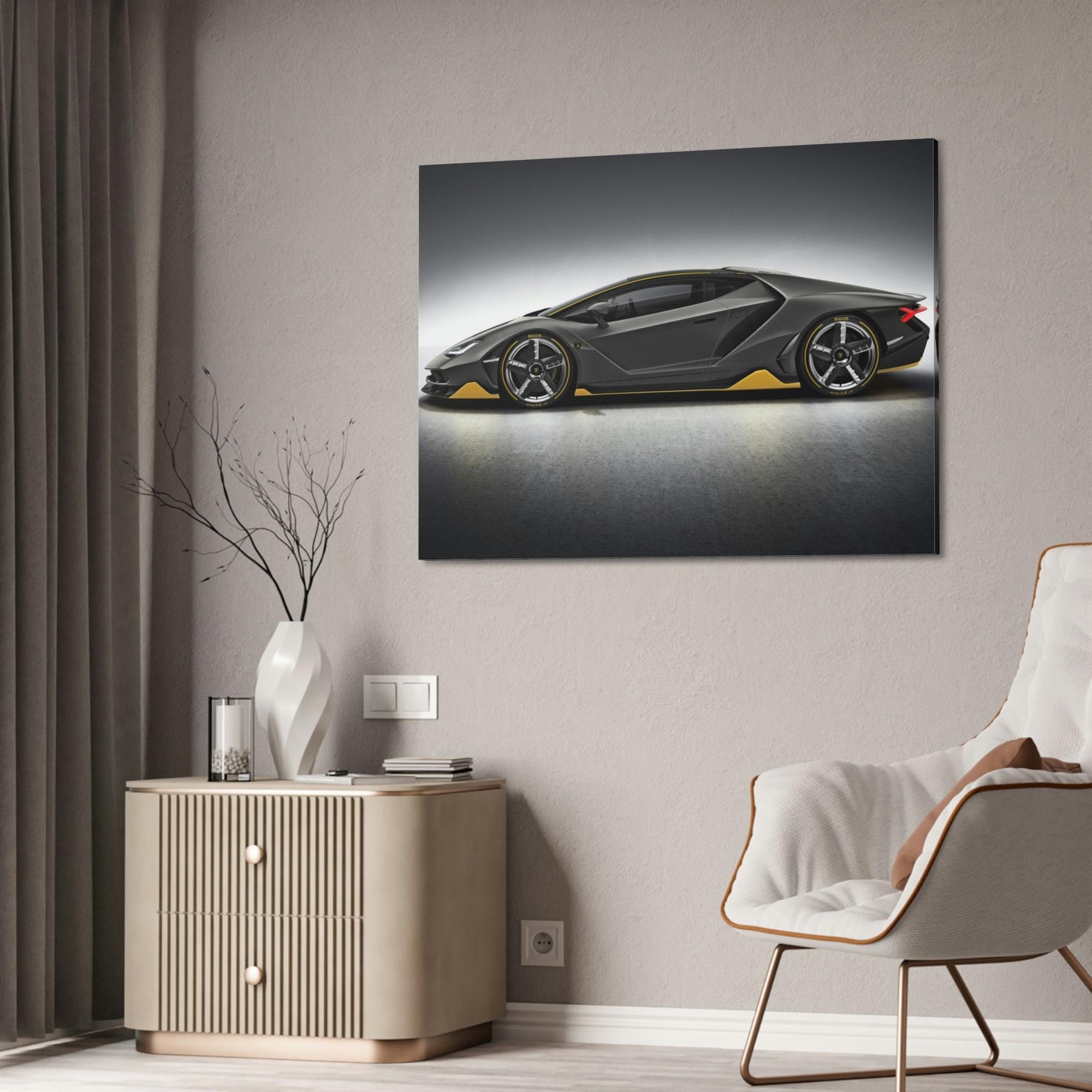 Lamborghini Bold and Beautiful: Wall Art of a Lamborghini on a Natural Canvas & Posters