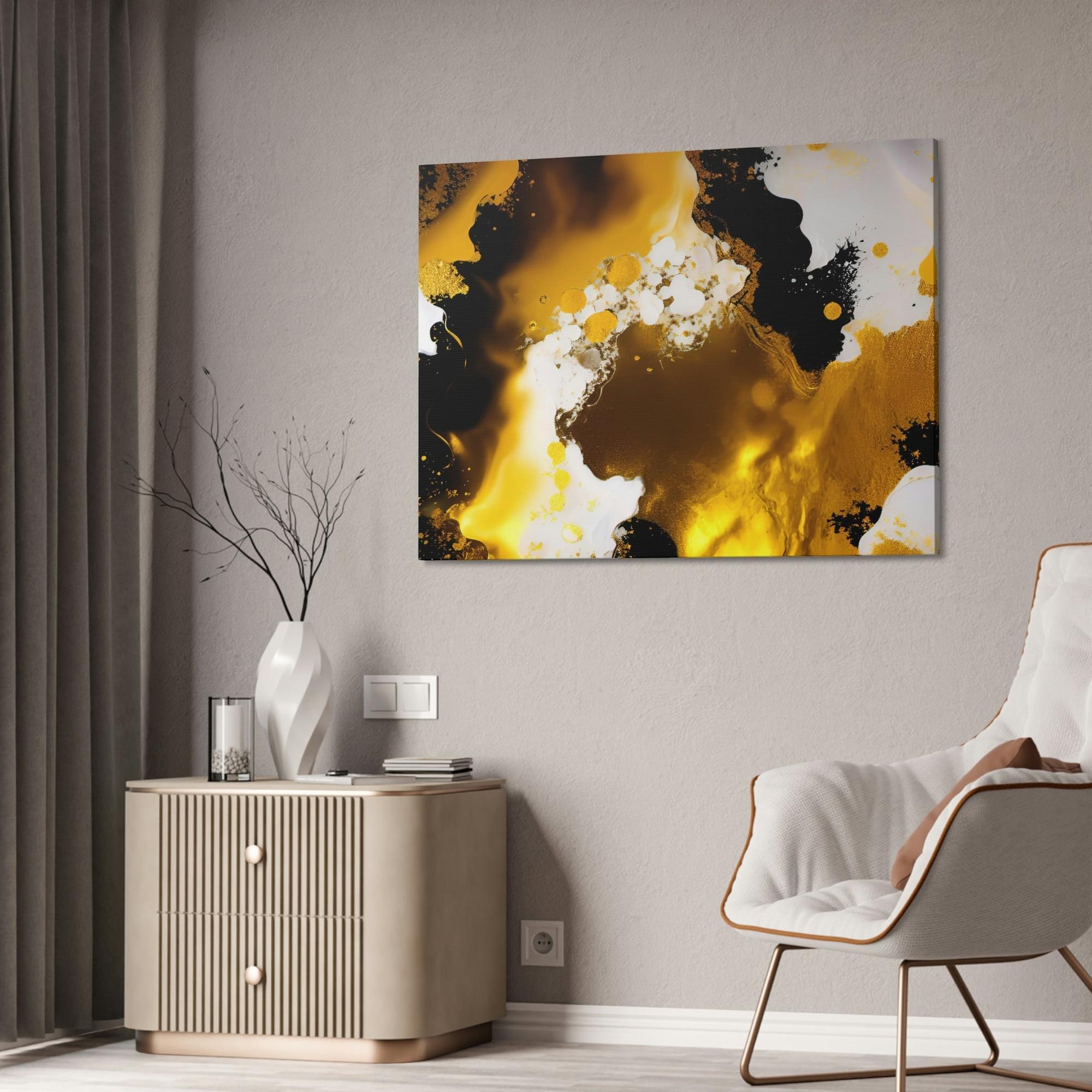 Gold Abstract Art Opulent Reflections: Framed Canvas of Gold Abstract Wall Art